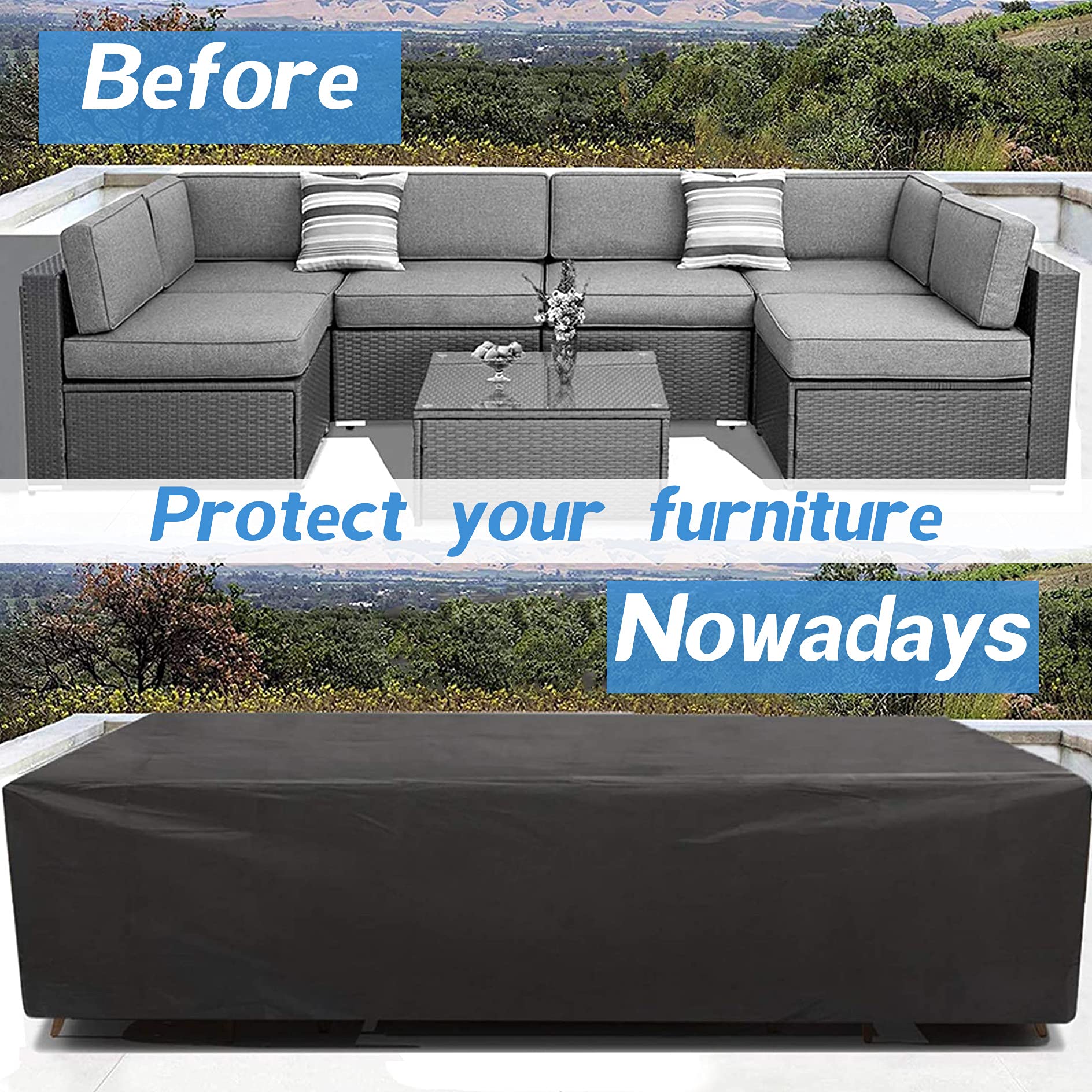 Diymood Waterproof Outdoor Patio Furniture Covers - Rectangle Garden Furniture Protector for Table, Chair & Sofa - UV Resistant, Windproof, Rain & Snow Proof (200x160x70cm/78.7x63x27.5in Black) - Perfect for Backyard, Lawn & Poolside Protection