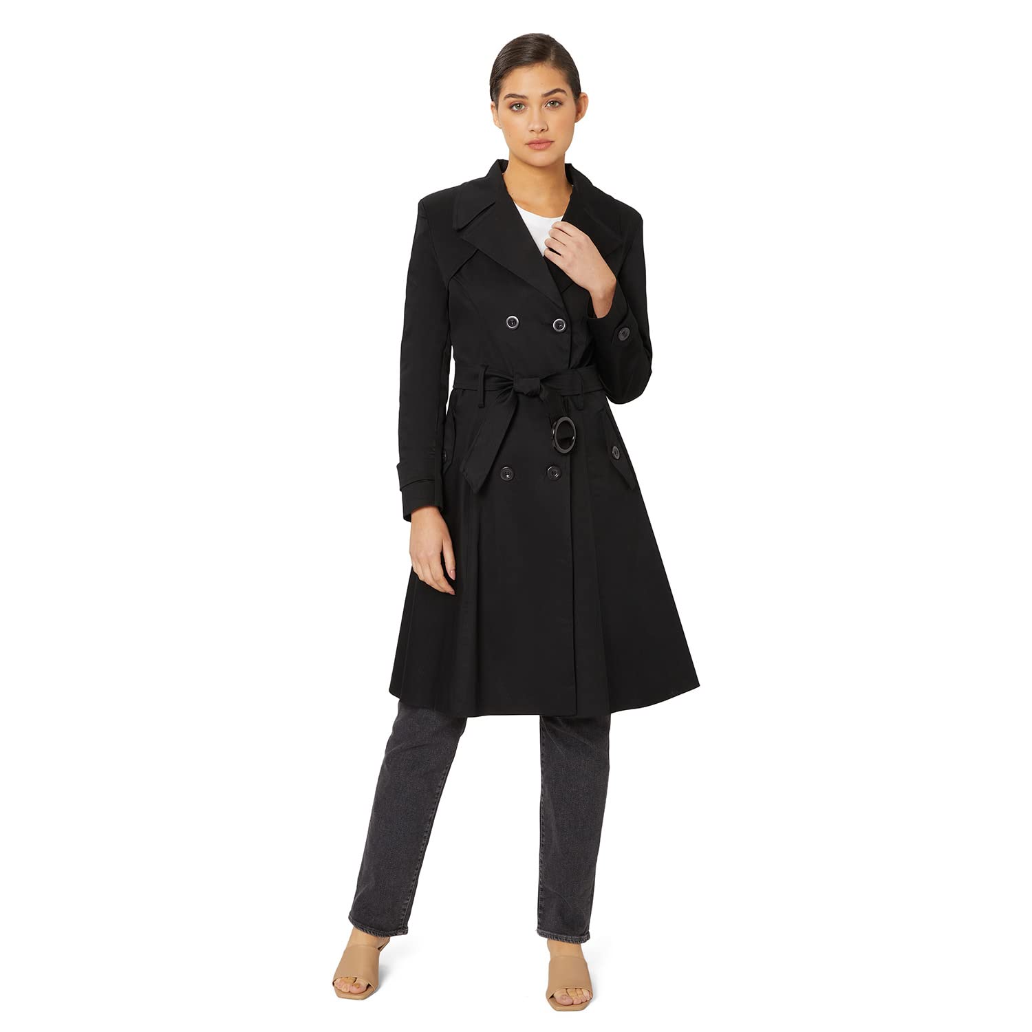 Women's Spring Belted Trench Coat by De la Creme | Lightweight Waterproof Jacket for Work & Travel | Office Wear, Commuting & Outdoor Activities