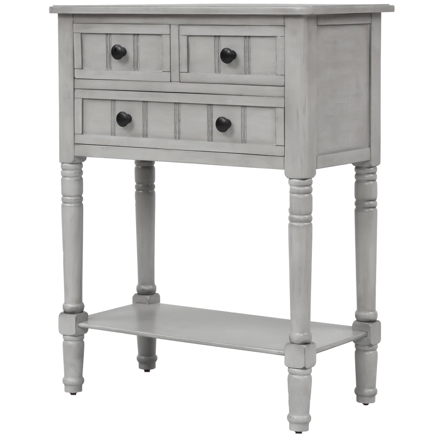 JINS&VICO 3-Drawer Console Table with Bottom Shelf - Entryway Sofa Table, Sideboard for Living Room & Dining Room - Gray - Perfect for Hallway Storage & Home Decor