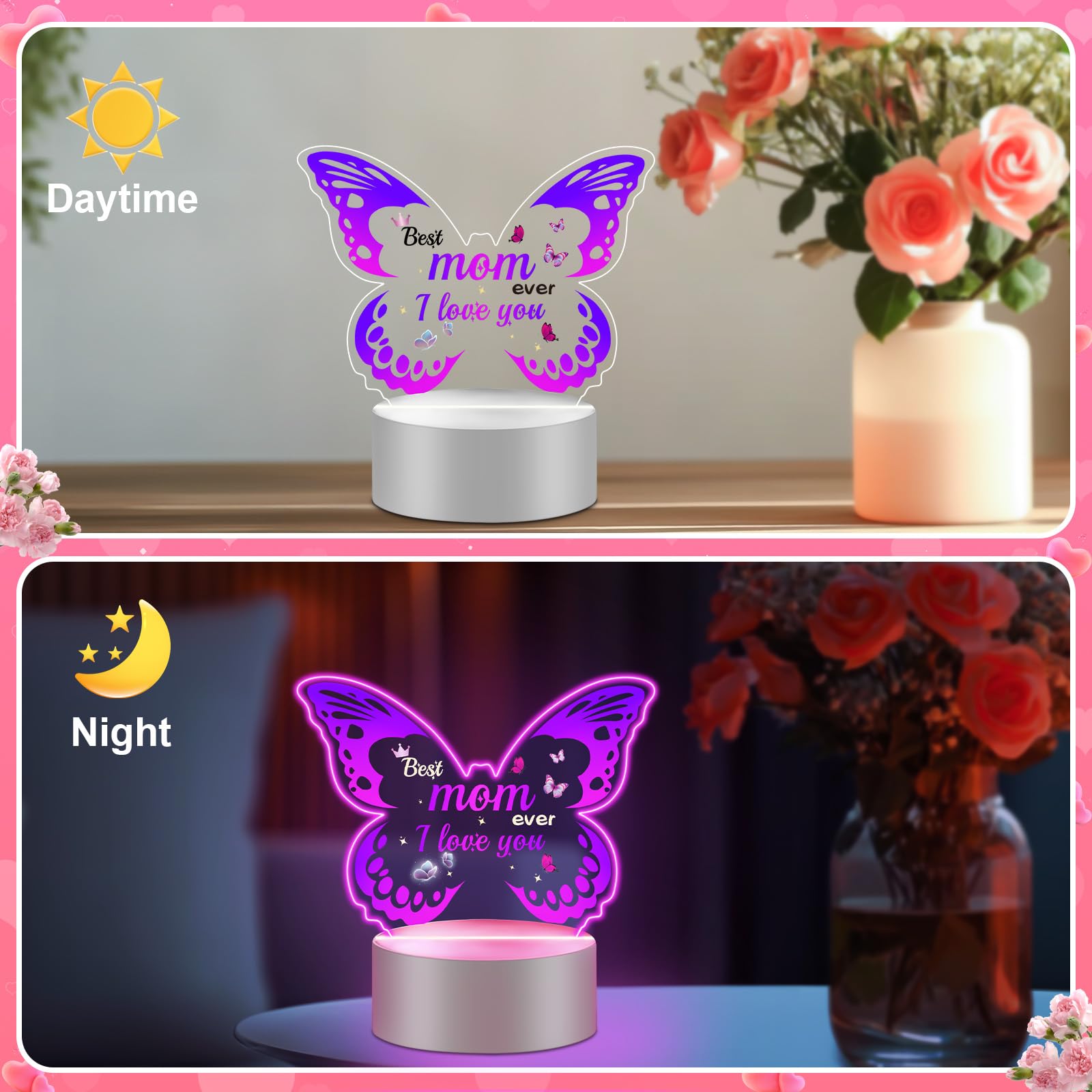 Linkax Butterfly Night Light - Thoughtful Mothers Day Gifts for Mom, Wife, Daughter, Sister, Mother-in-Law | Perfect Birthday, Easter Present from Kids | Bedroom Decor & Relaxation Lighting