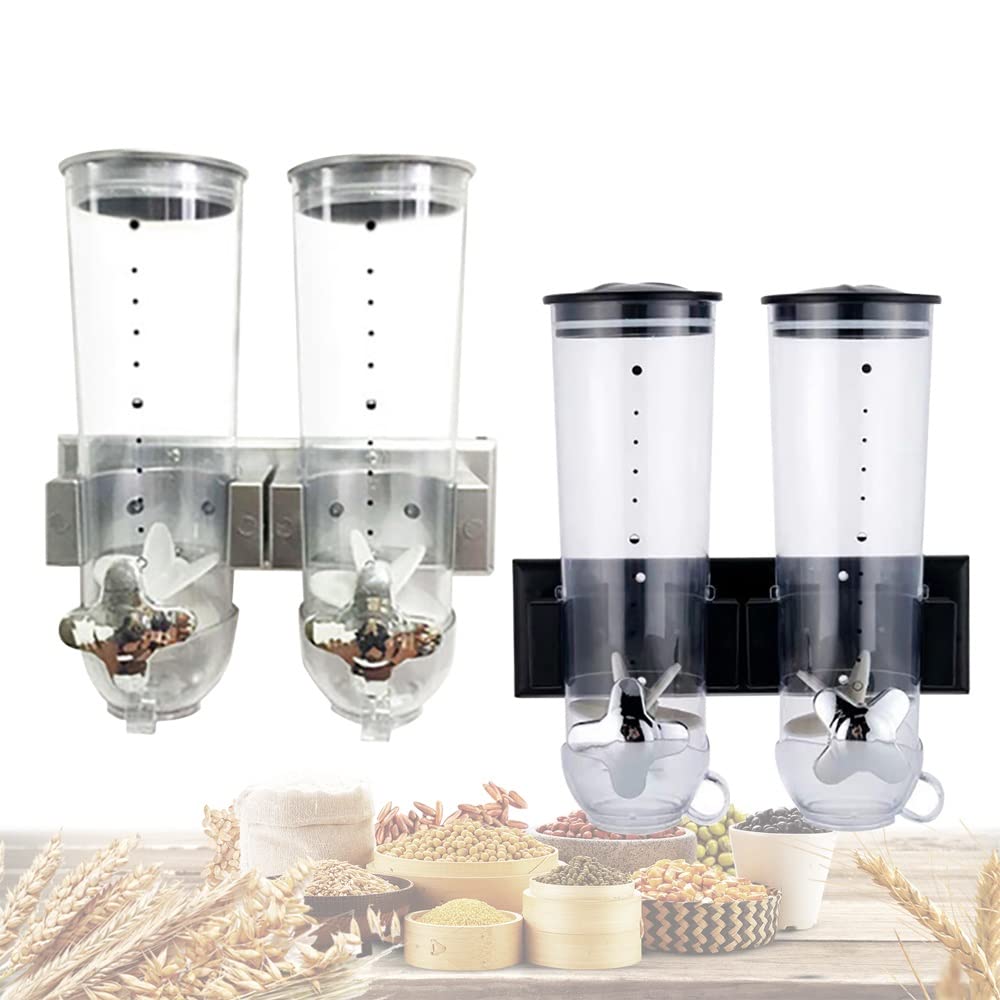 DNYSYSJ 5-Grid Wall-Mounted Dry Food Dispenser for Rice, Cereal, Beans & Grains - Perfect for Kitchen Pantry Organization & Bulk Food Storage (Black)