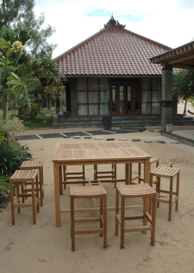 Anderson Teak Windsor Montego 9-Piece Outdoor Dining Set - Square Bar Table & Chairs for Patio, Garden, Poolside - Weather-Resistant Teak Wood Furniture (Set 120)