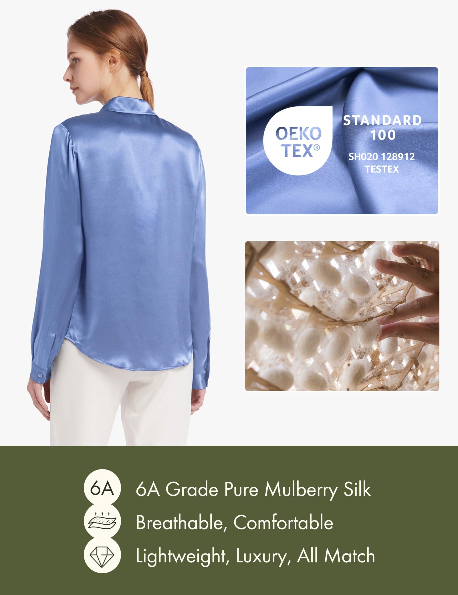 LilySilk 100% Pure Silk Blouse for Women - Long Sleeve Soft Smooth Shirt for Office, Party & Formal Wear