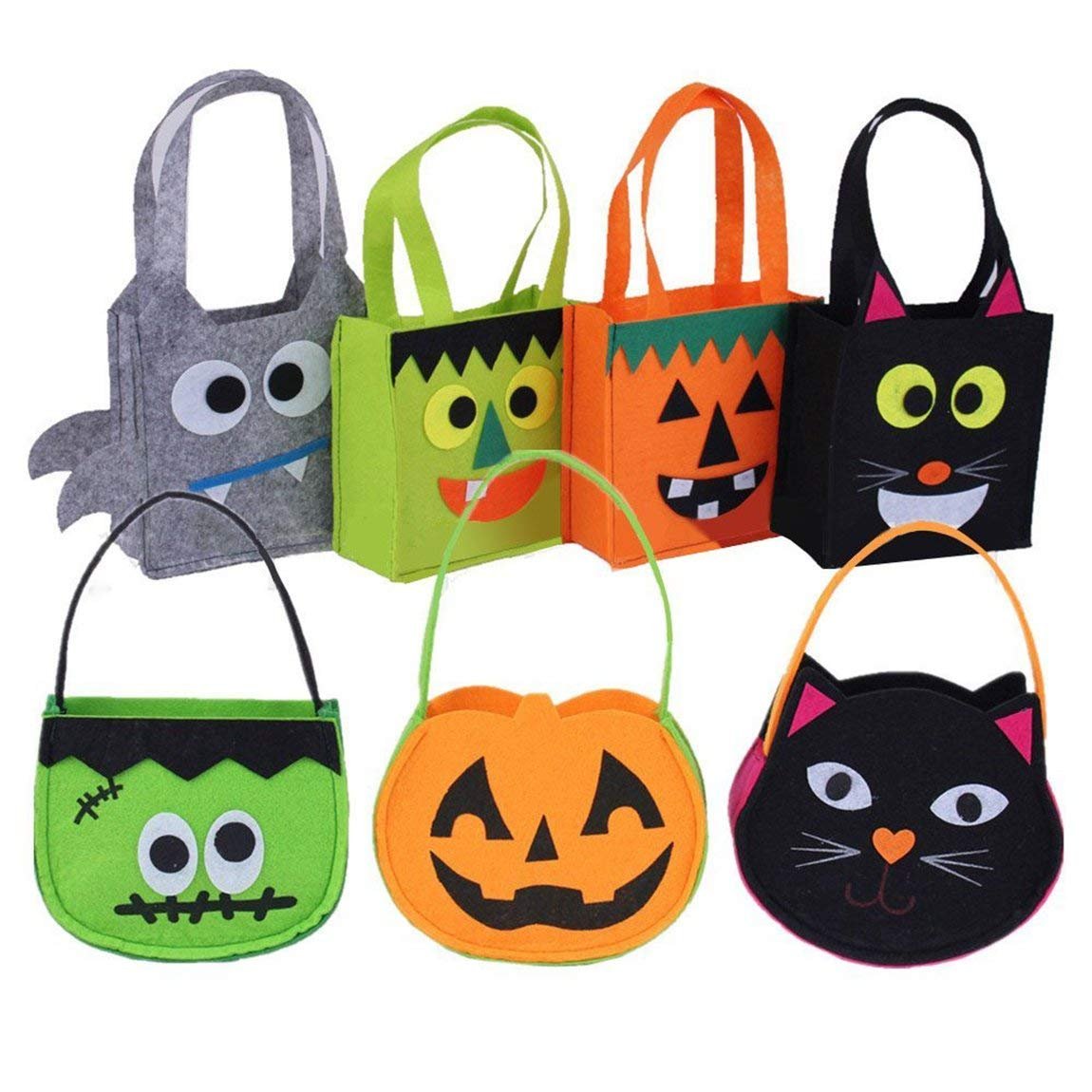 7-Piece Halloween Candy Tote Bags Set - Cute Trick or Treat Baskets for Kids, Halloween Party Favors & Home Decor - Perfect for Candy Collection, Gift Giving & Spooky Decorations