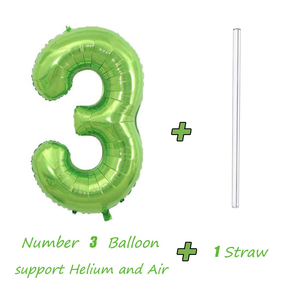 Tellpet Large Number 3 Balloon - Green Birthday Party Decorations for 3rd Birthday Celebrations, Baby Showers & Anniversary Events