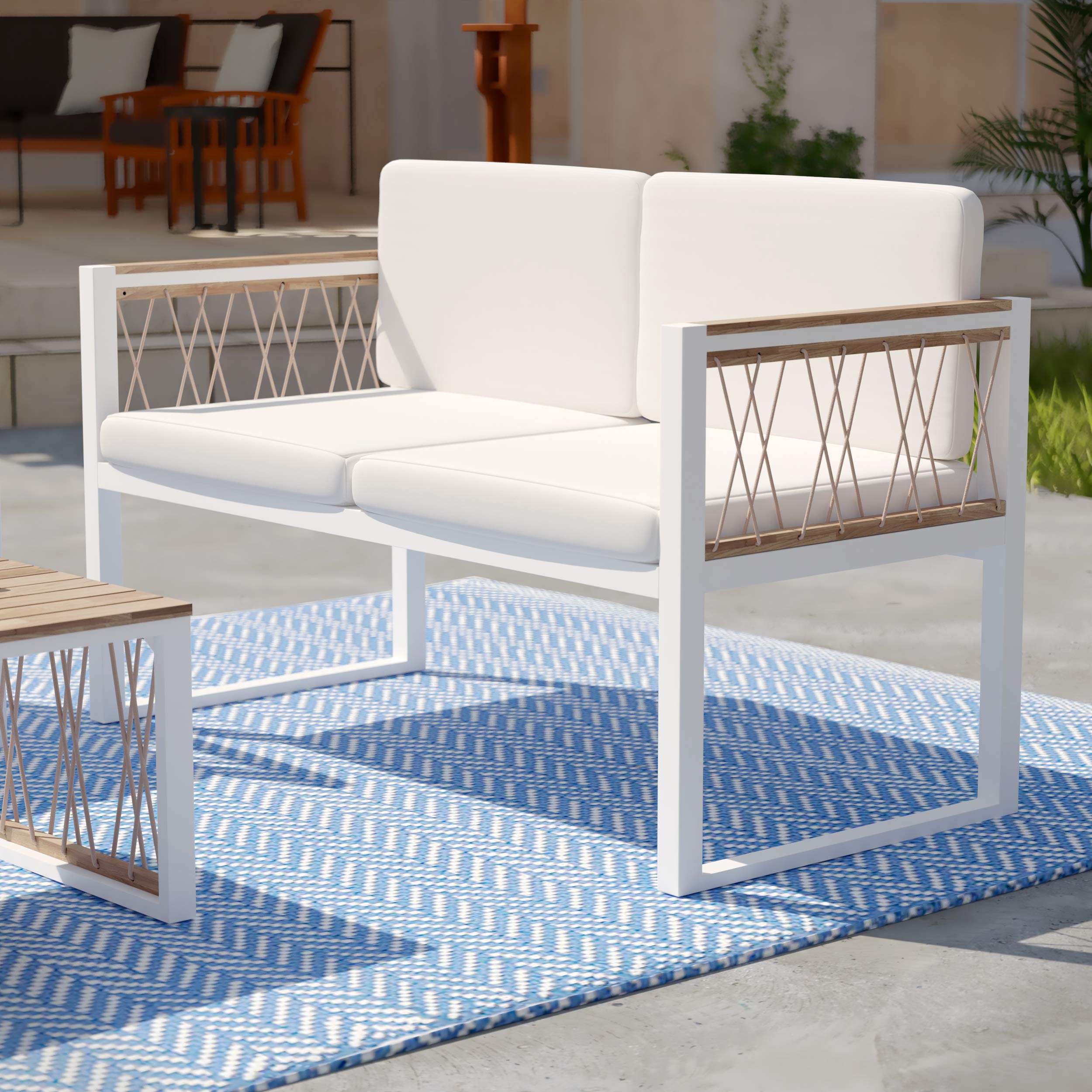 SEI Furniture Wallmond Loveseat Sofa - Natural White Fabric - Modern Small Space Living Room, Apartment, Dorm, Office Seating