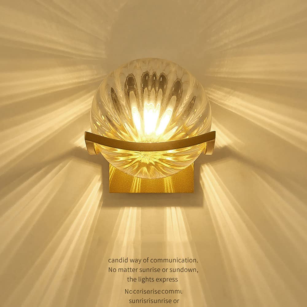 Nordic Style Globe LED Wall Light with Hammered Glass Shade - Mid-Century Modern Bathroom Vanity Mirror Lighting, Dimmable Wall Sconce for Living Room, Bedroom, Kitchen Island, Staircase & Hallway Decor