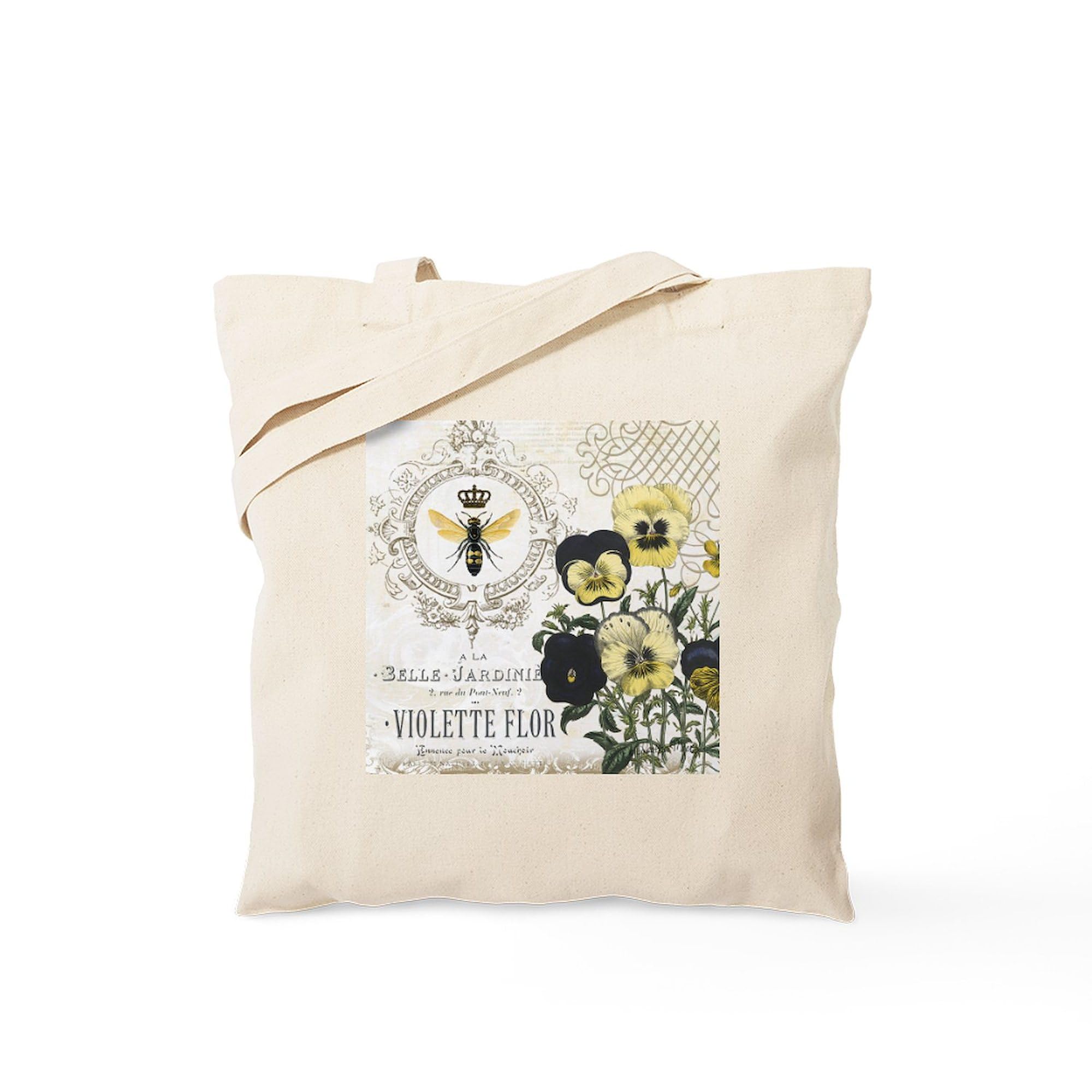 Vintage French Pansies Canvas Tote Bag - Reusable Eco-Friendly Shopping Bag for Groceries, Beach & Daily Use | Natural Cotton Tote with Floral Design