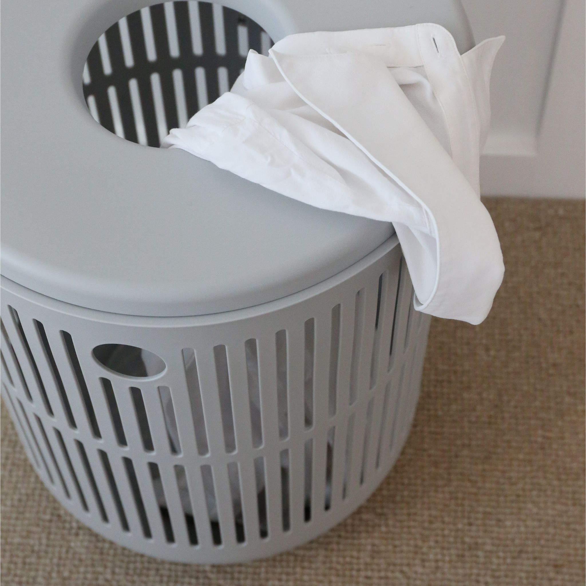 ZONE DENMARK Ume 60L Laundry Basket with Lid in Soft Grey - Perfect for Bedroom, Bathroom & Closet Organization