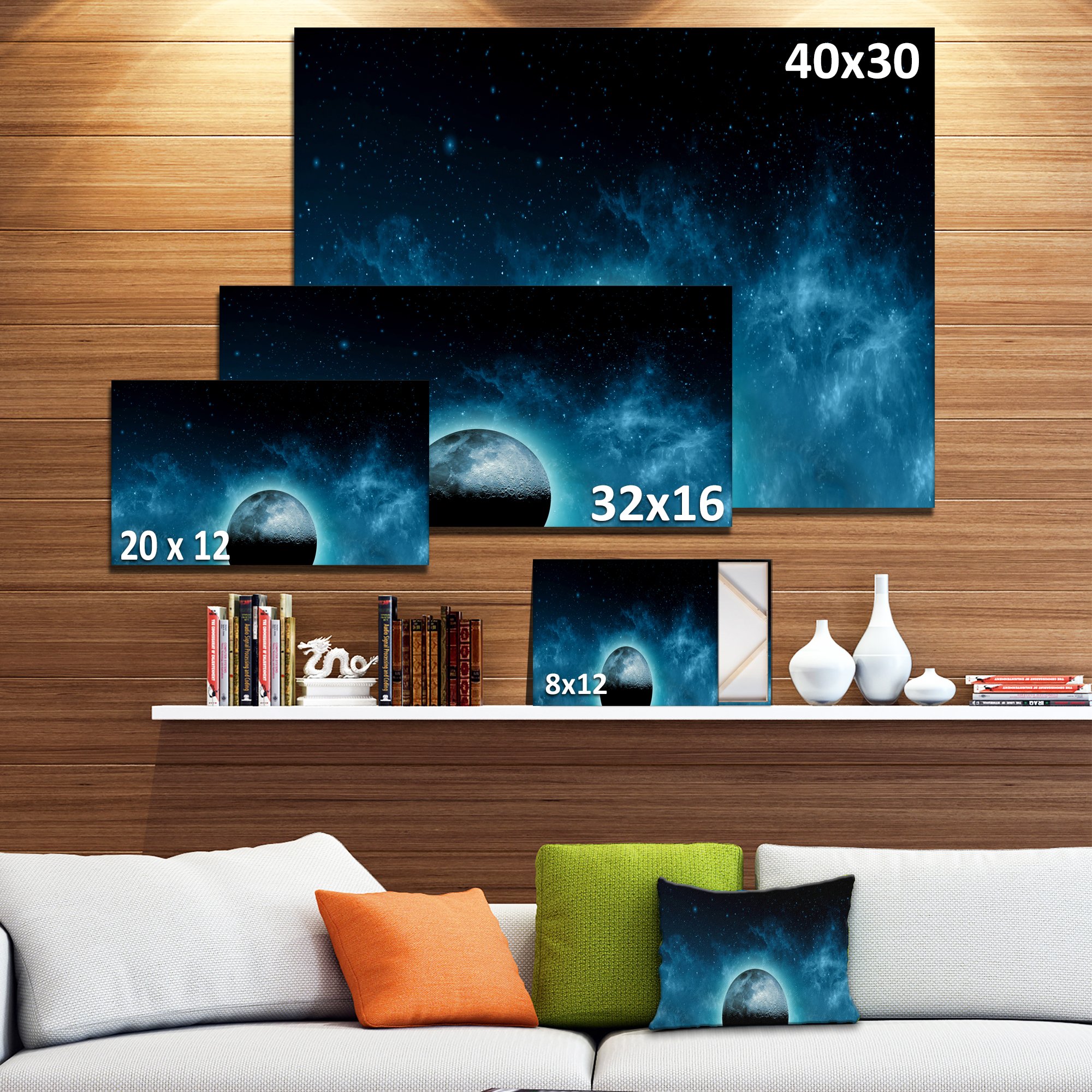 Galaxy Moon Wall Art - Extra Large Landscape Canvas Print for Living Room, Bedroom & Office Decor | Space Themed Home Decoration