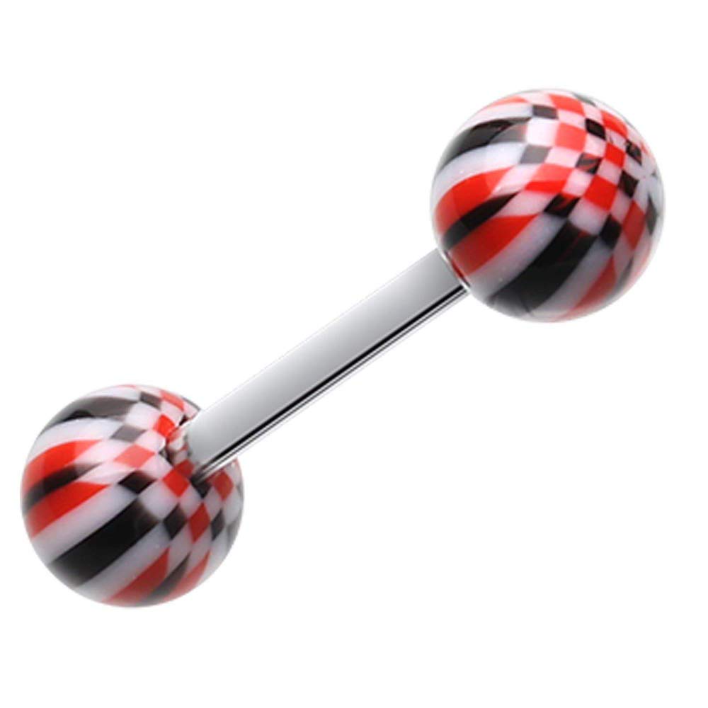 Stylish Covet Jewelry Native Checker Acrylic Top Barbell Tongue Ring - Body Jewelry for Piercing Enthusiasts | Perfect for Parties, Concerts & Self-Expression