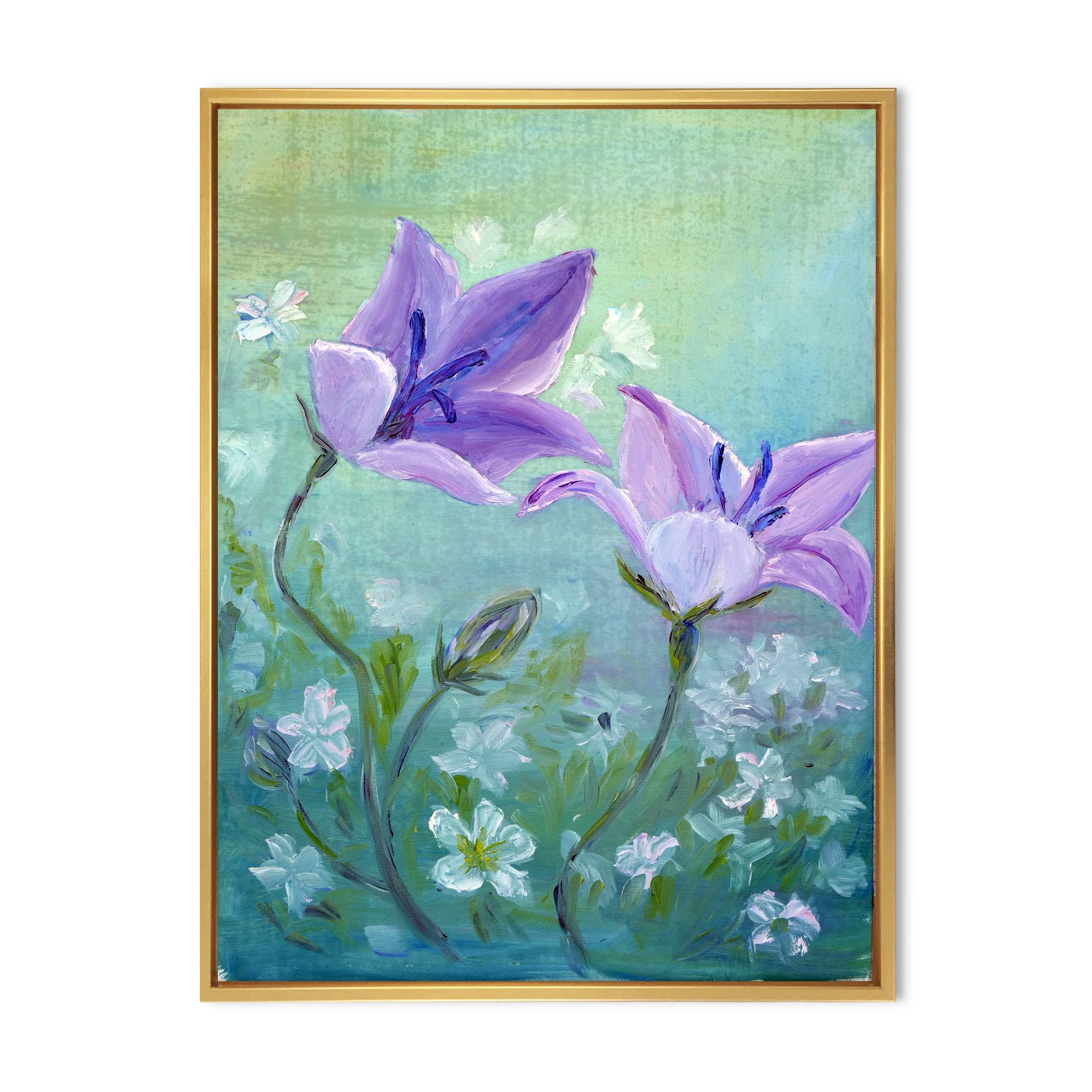 Bellflowers Blooming - Traditional Framed Canvas Wall Art Print for Home & Office Decor | Vintage Floral Painting | Ready to Hang Living Room Bedroom Wall Decor