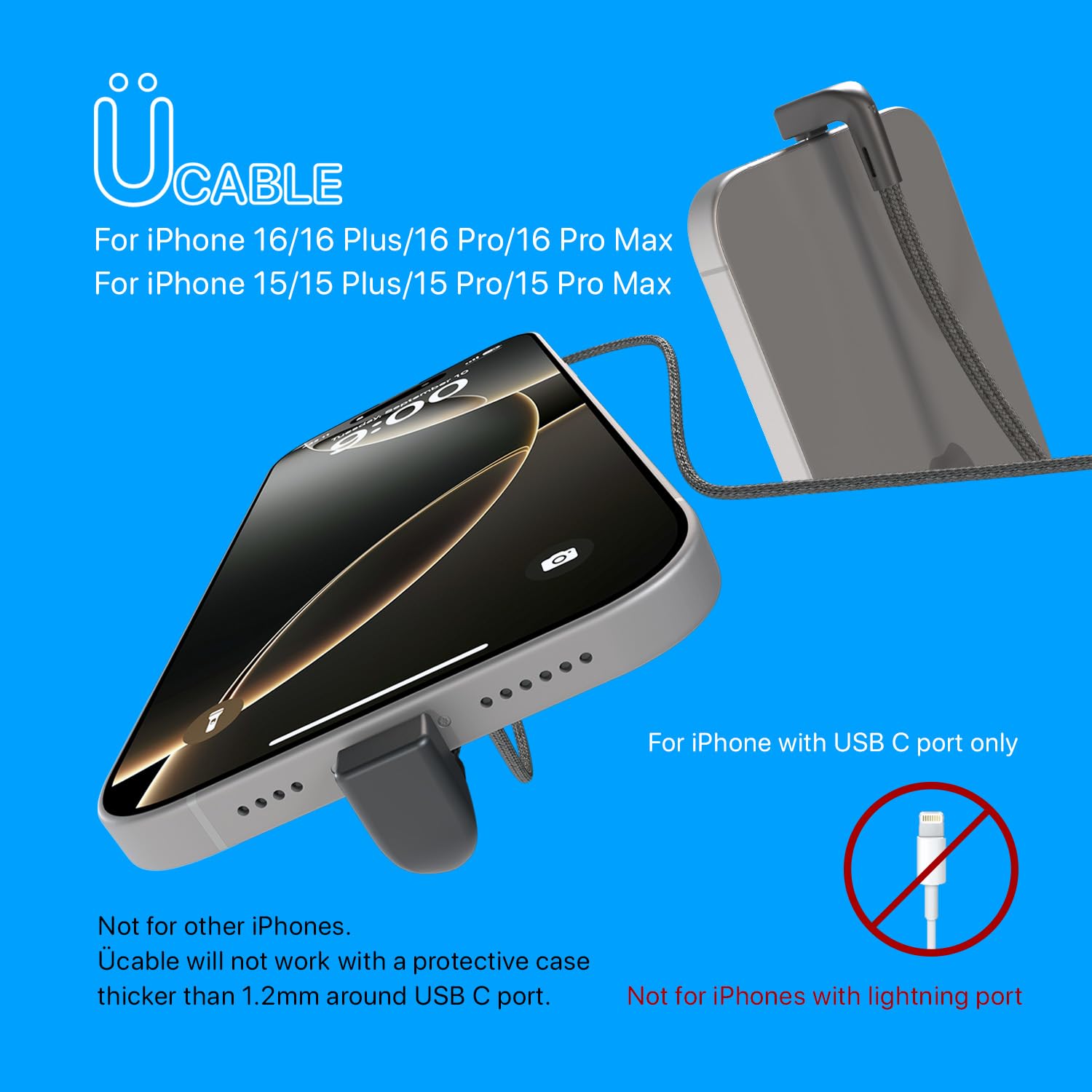 Patented 180° Curved USB C to USB C Cable - 6.5ft Fast Charging Cord for iPhone 16 Pro, iPad, Samsung Galaxy S25/S24, Switch - Durable Wrap-Behind Design for Home, Office & Travel Charging