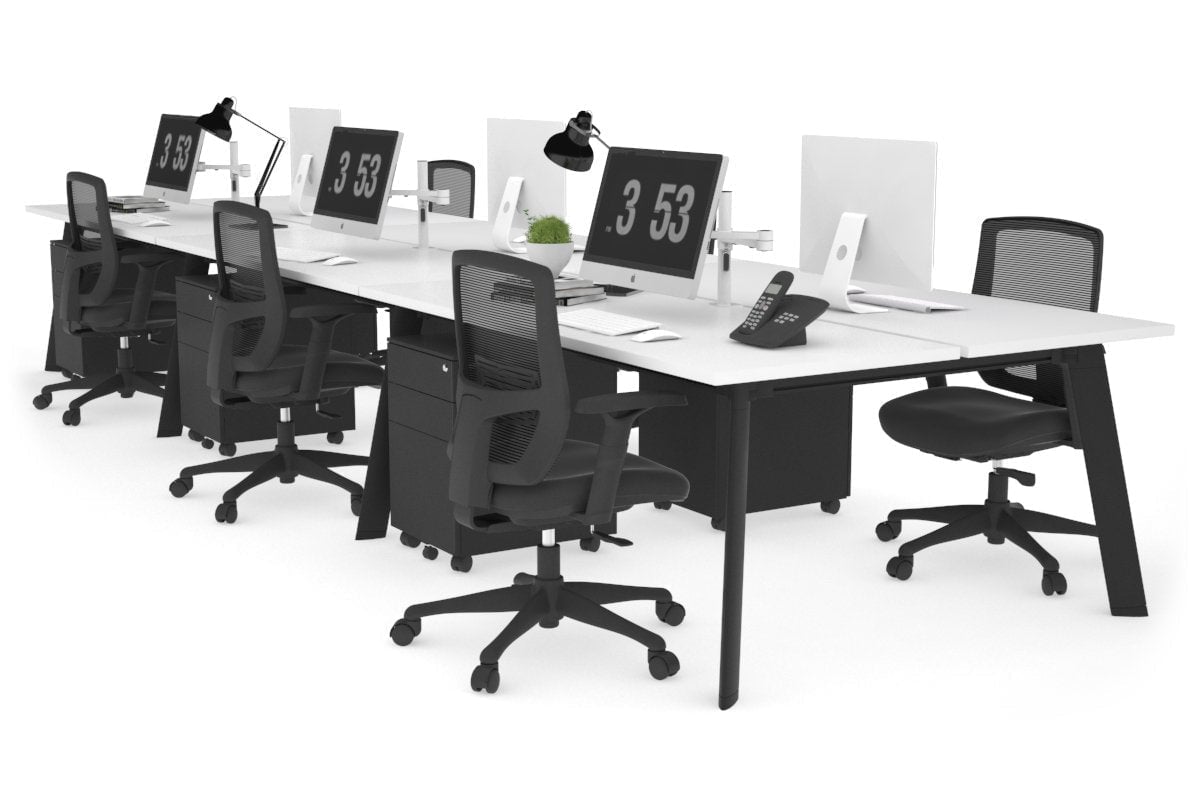 6-Person Workstation with Black Frame - 1400L x 700W Office Desk for Team Collaboration & Open Workspaces