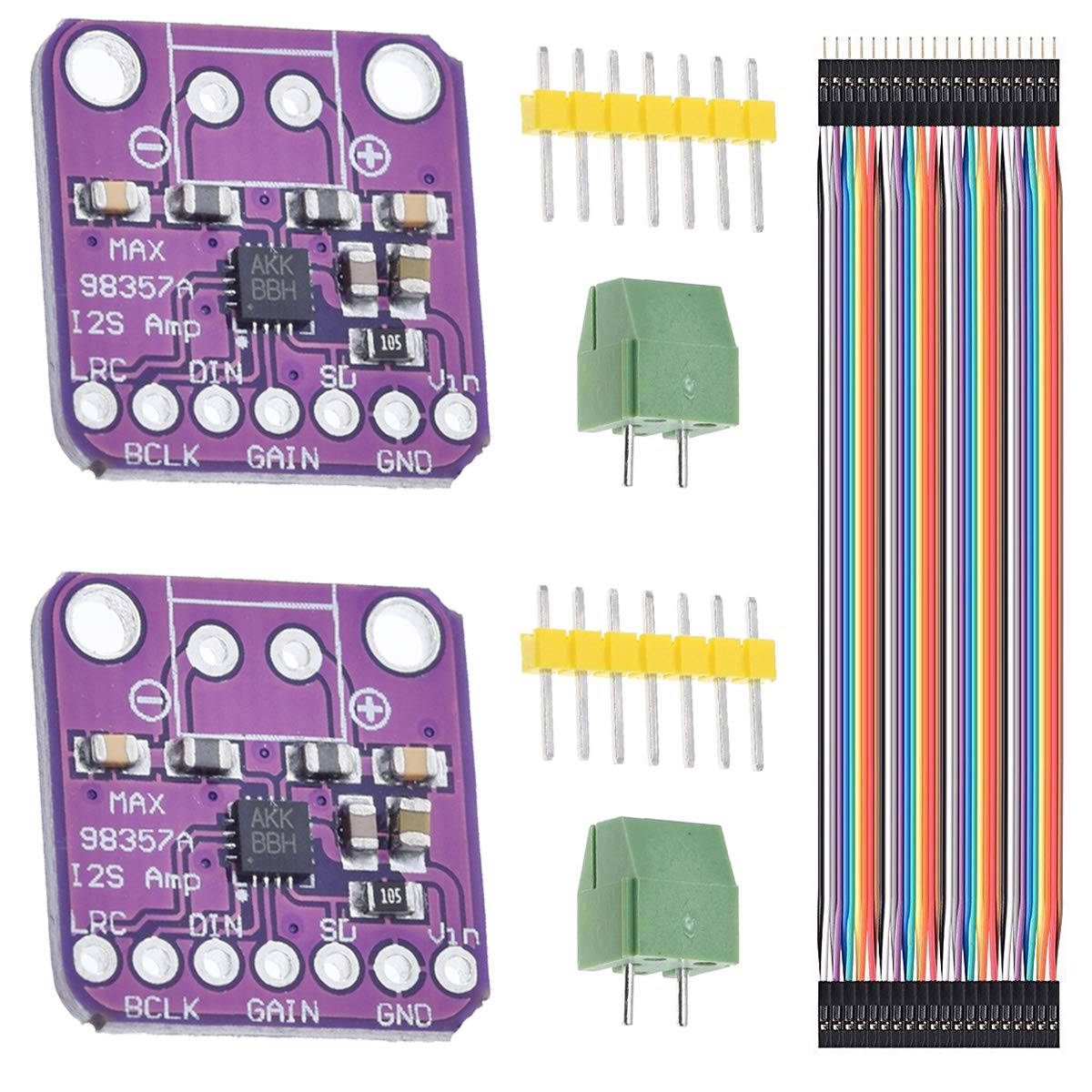 2PCS MAX98357 I2S Class D Filterless Audio Amplifier Module Board for Arduino, Raspberry Pi, ESP32 with Dupont Cables - Perfect for DIY Audio Projects, Home Theater Systems & Portable Speakers
