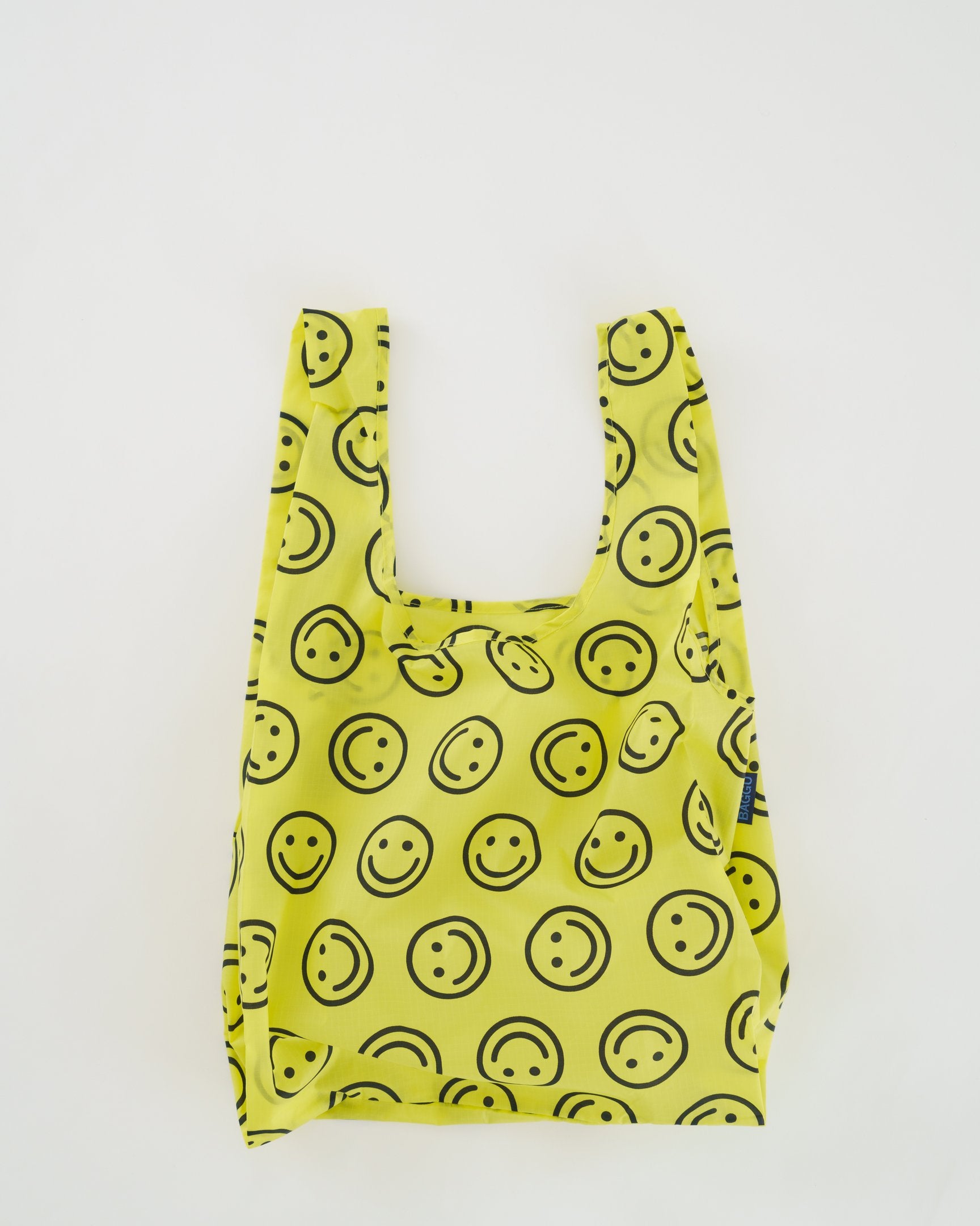 Baggu Standard Reusable Shopping Bag - Eco-Friendly Foldable Tote for Groceries & Beach (Yellow Happy) | Perfect for Grocery Shopping, Travel & Daily Errands