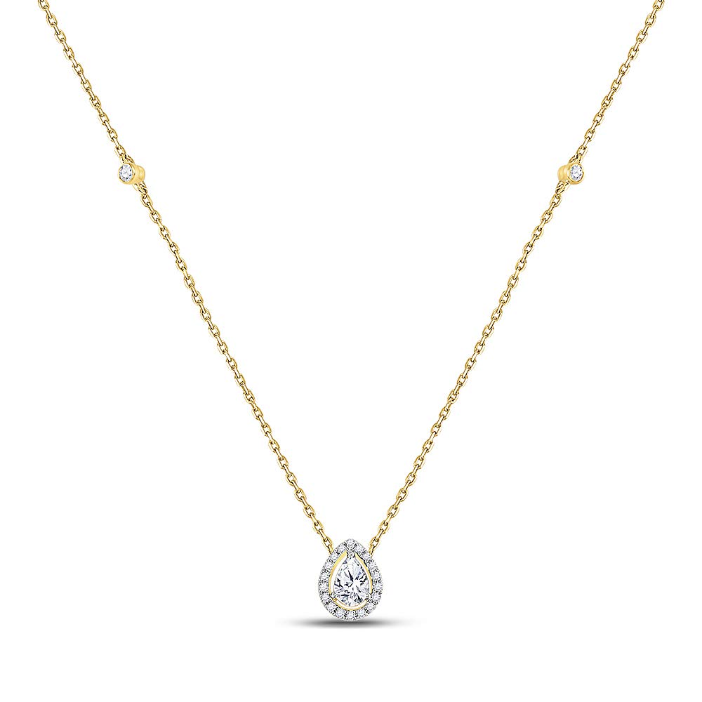 14K White Gold Women's Pear Diamond Teardrop Necklace - 1/2 Carat (0.5 CTTW) - Elegant Fashion Jewelry for Weddings, Parties & Special Occasions