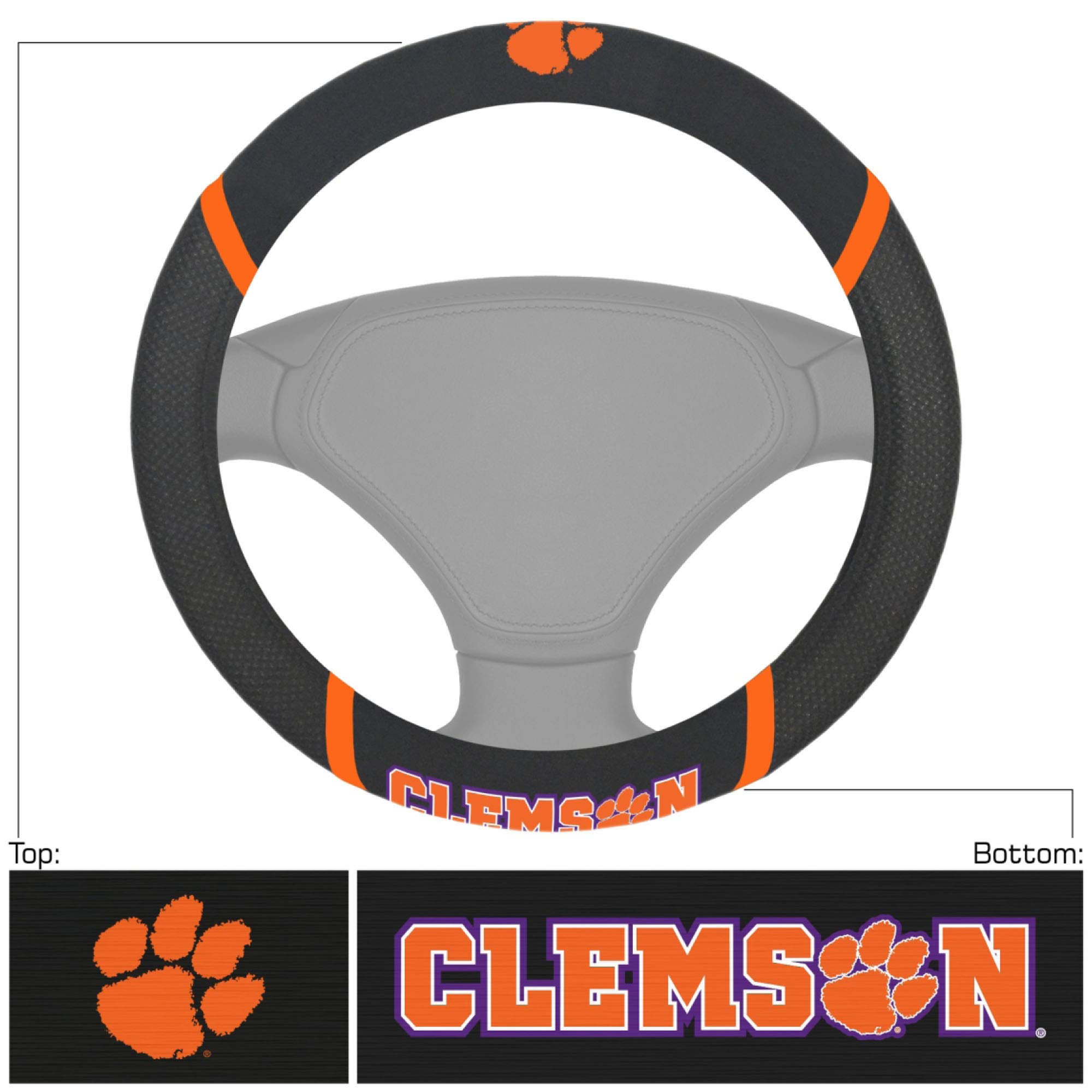 Officially Licensed Clemson Tigers Car Accessories Bundle - NCAA AAC Fanmats Headrest Covers & Steering Wheel Cover (3-Piece Set) | Perfect for Game Day, Tailgating & Showing Team Spirit