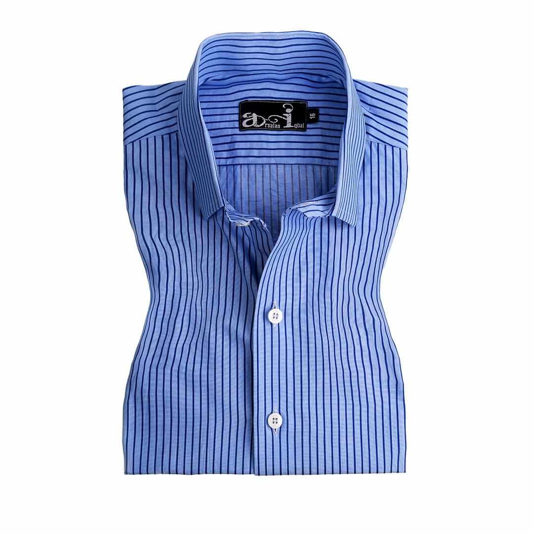 Blue Vertical Stripes Formal Shirt for Men | Slim Fit Business Dress Shirt | Perfect for Office, Interviews & Special Occasions