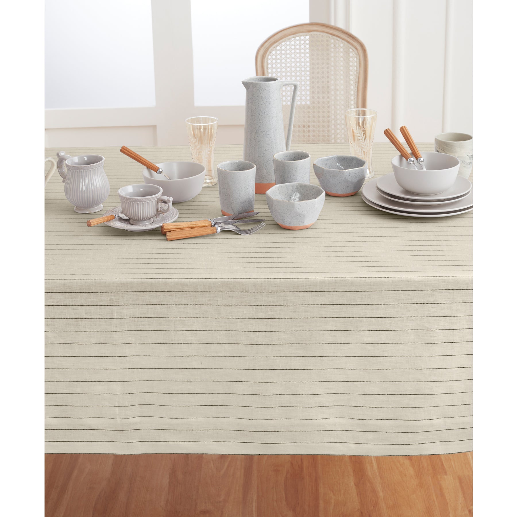 Elegant Pinstripe Tablecloth for Dining & Events - Premium Cotton Table Cover for Restaurants, Weddings & Home Decor