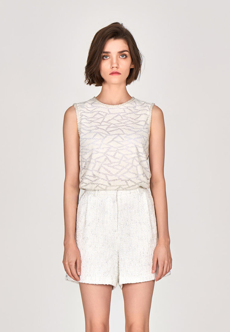 Stylish White Metallic Knit Sleeveless Top for Women | Trendy Summer Casual Wear | Perfect for Beach, Party & Everyday Outfits