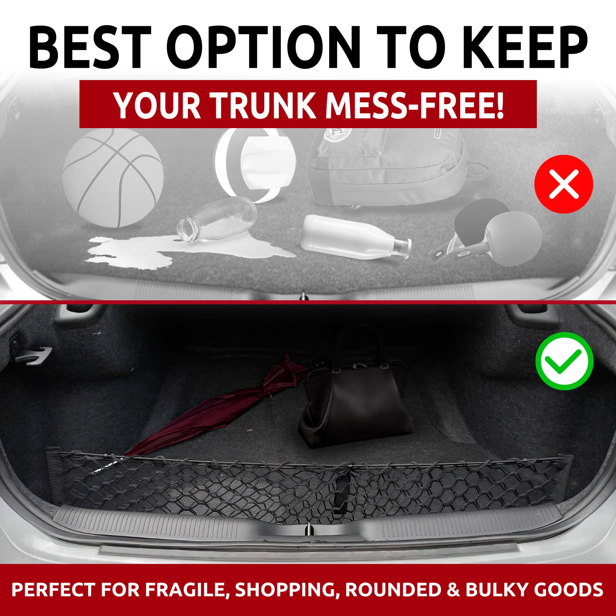 Premium Envelope Style Trunk Mesh Cargo Net for Dodge Charger 2011-2024 | Heavy-Duty Car Storage Organizer | Perfect for Groceries, Sports Gear & Travel Luggage | Universal Fit Sedan Accessories