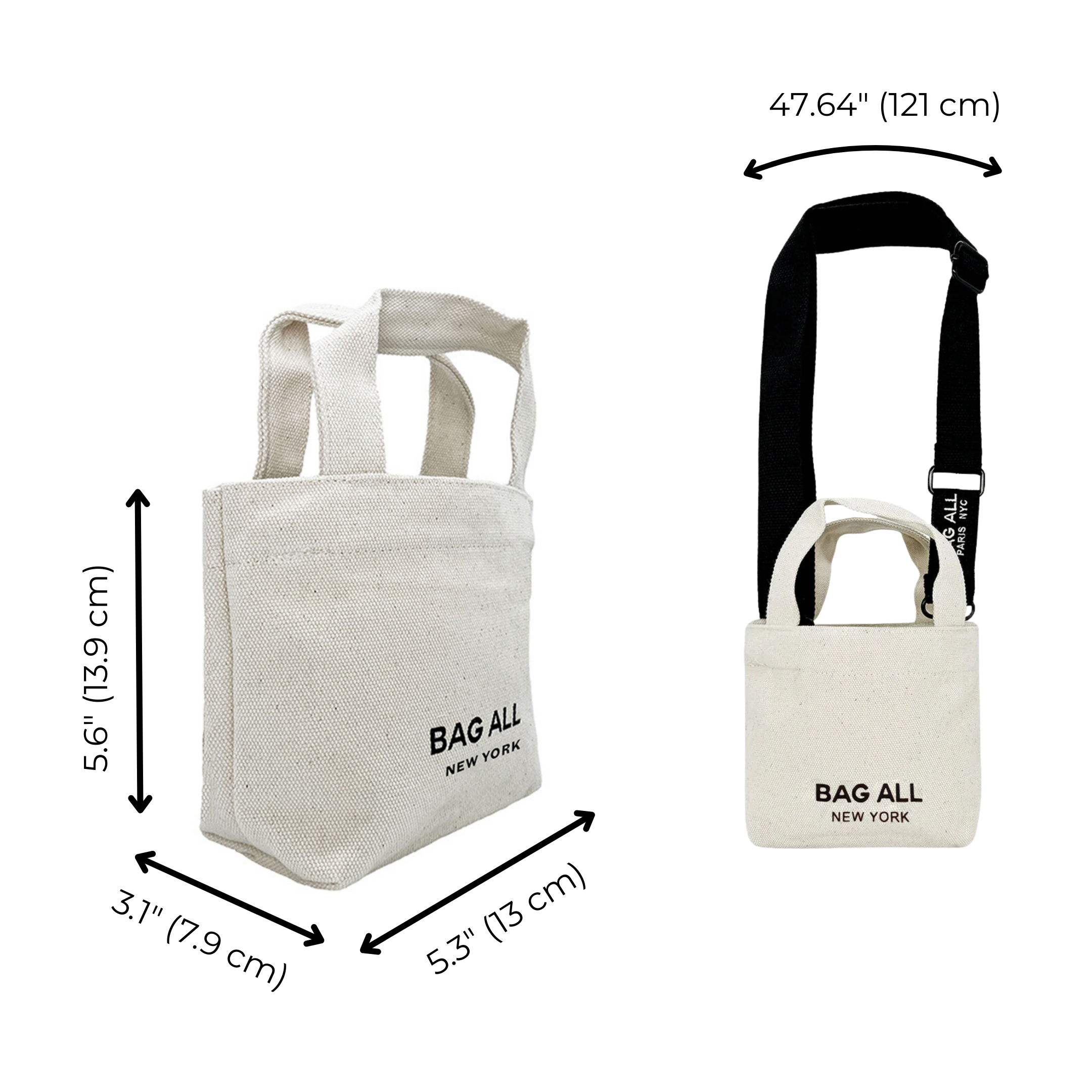 Mini Tote Bag with Adjustable Strap & Inner Pocket - Cream Crossbody Purse for Women, Perfect for Shopping, Beach & Daily Essentials