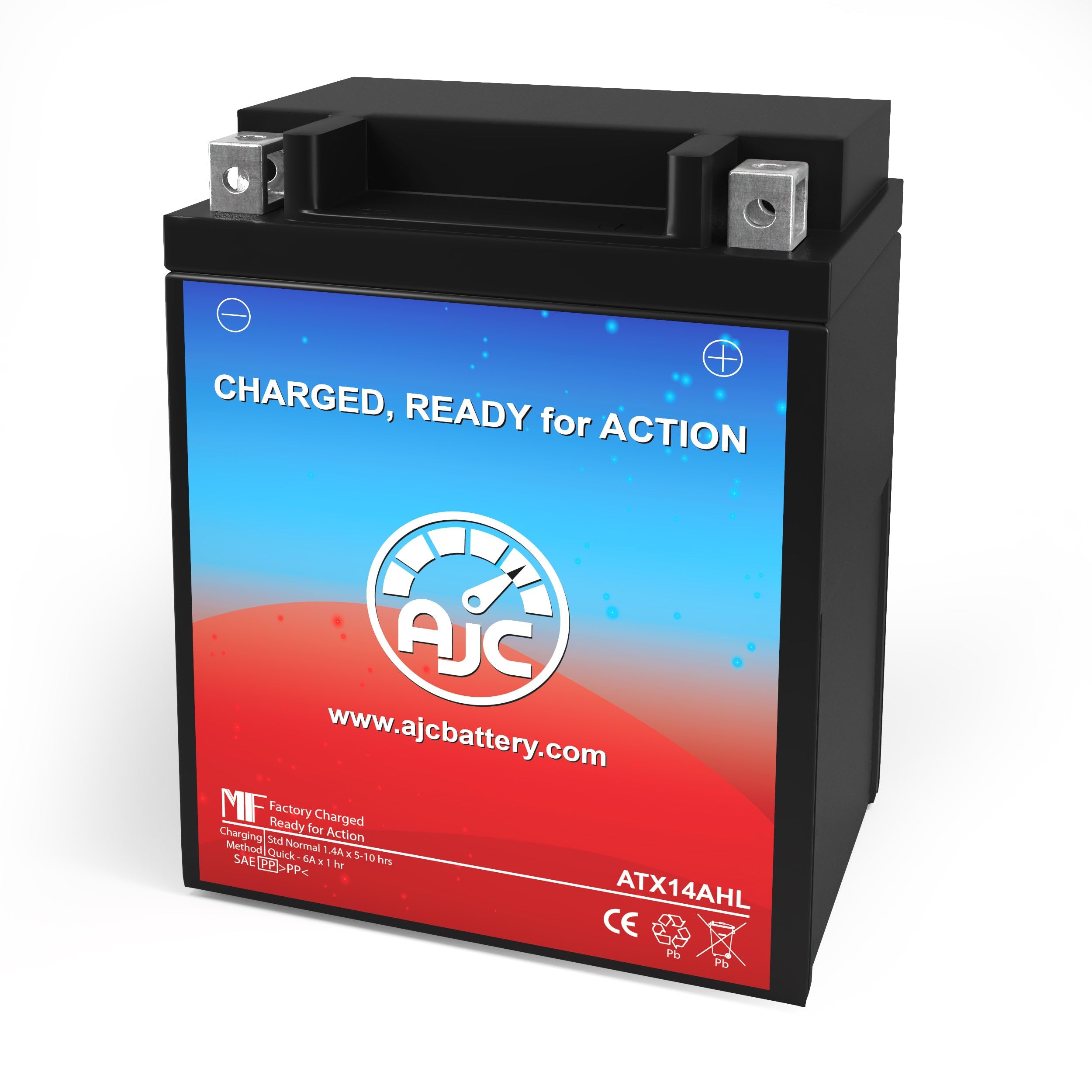 AJC PTX14AHL-BS Replacement Battery - Compatible with Power Sonic PTX14AHL-BS Powersports Battery for ATV, Motorcycle & Snowmobile - High Performance AGM Battery