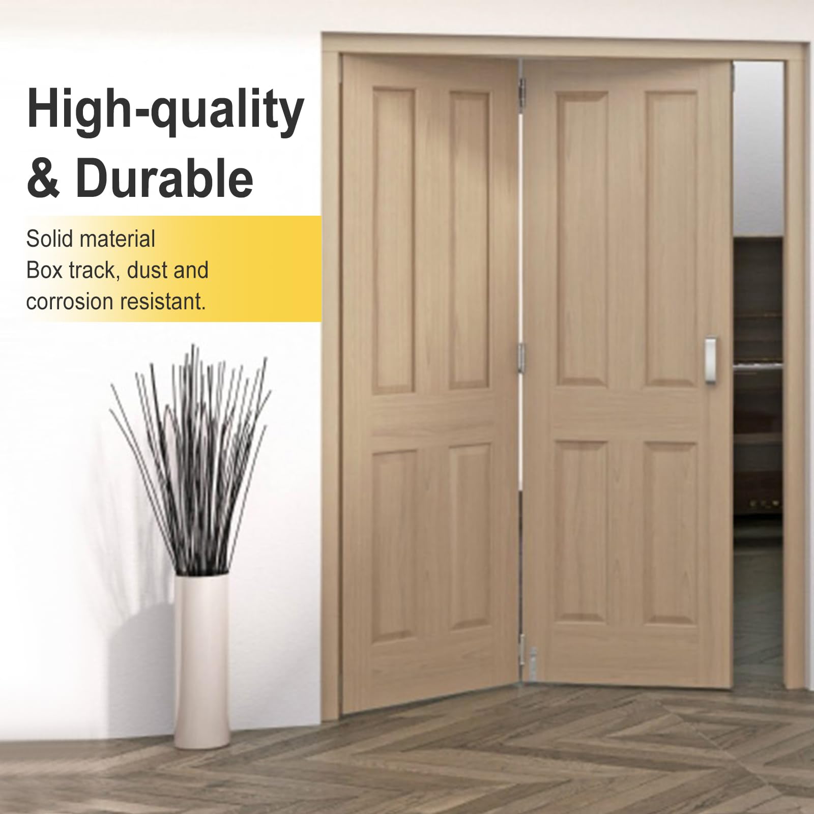 2 Pack White Steel Bifold Closet Track Kit - 48 Inch Length for Smooth Sliding Doors - Perfect for Bedroom, Closet, and Home Organization
