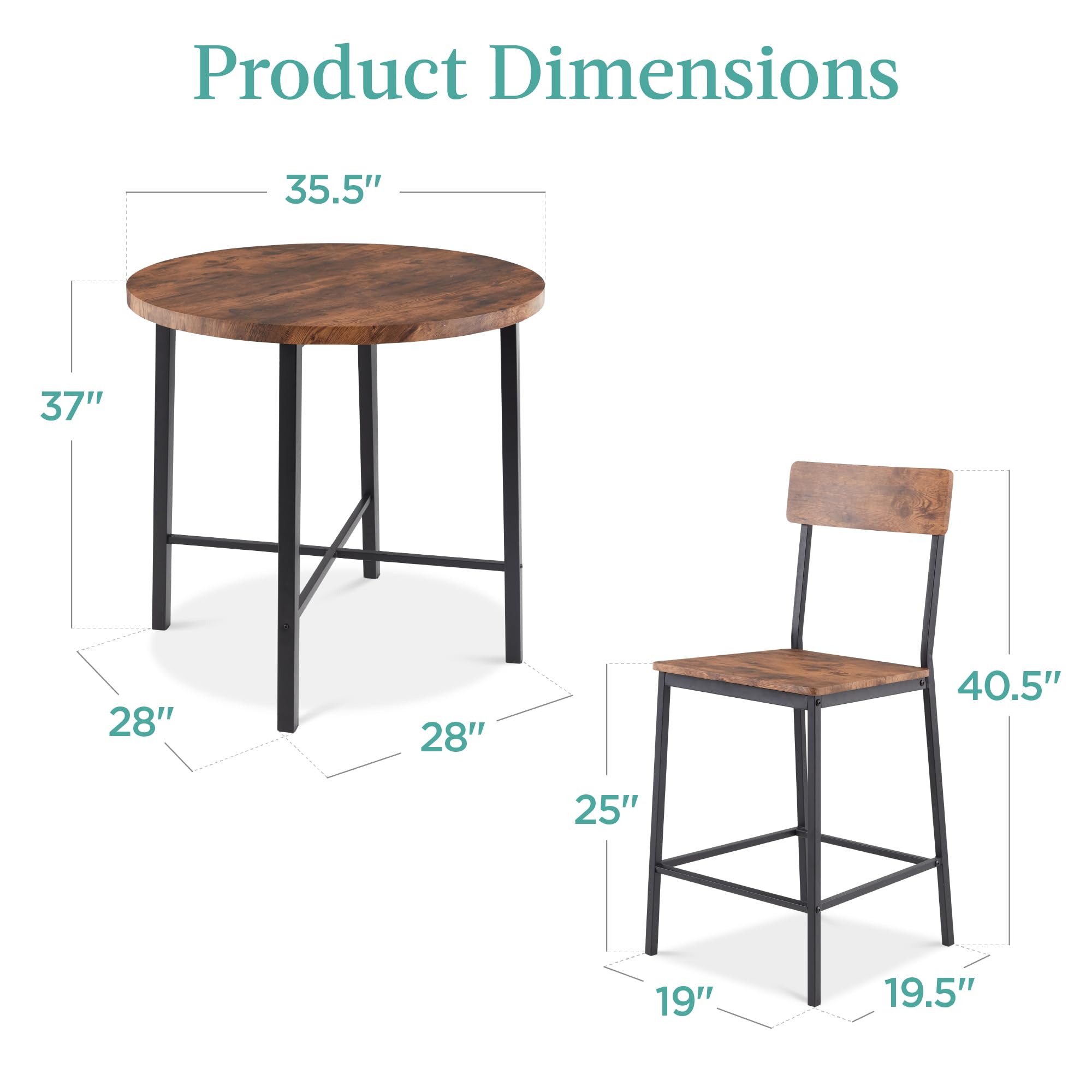 Best Choice Products 5-Piece Modern Round Counter Height Dining Set - 4 Chairs & 1.5