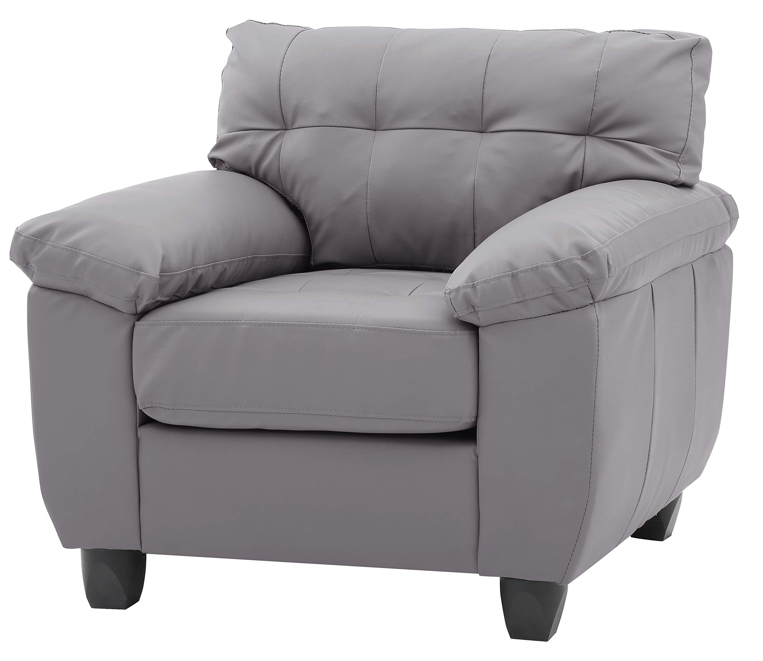 Premium Gray Faux Leather Upholstered Arm Chair - Modern Living Room Accent Chair for Home Office, Lounge & Reading Nook - Comfortable Mid-Century Style Seating by Glory Furniture