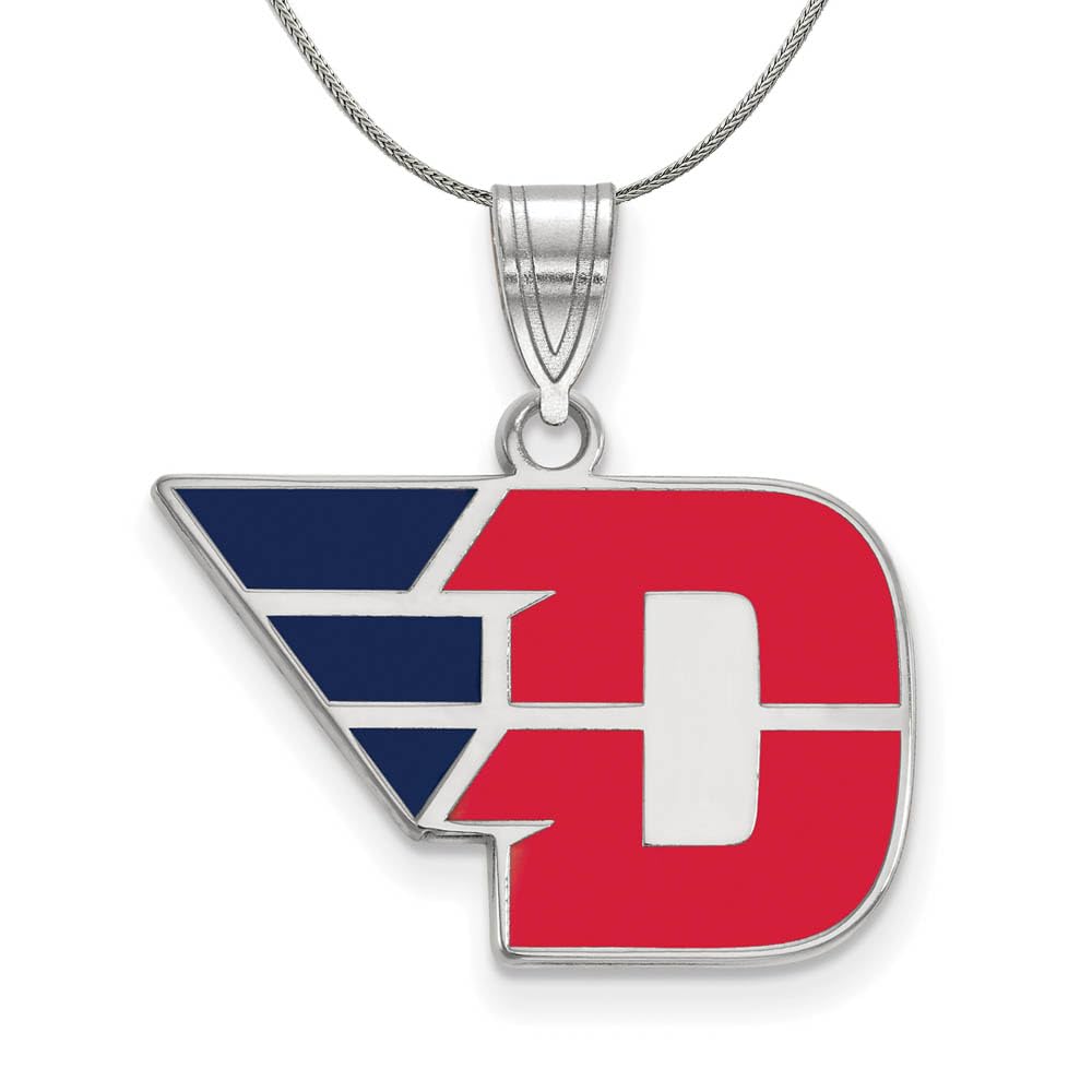 Black Bow Sterling Silver University of Dayton Medium Enamel Pendant Necklace - Perfect for Graduation Gifts, Alumni Pride & School Spirit Jewelry