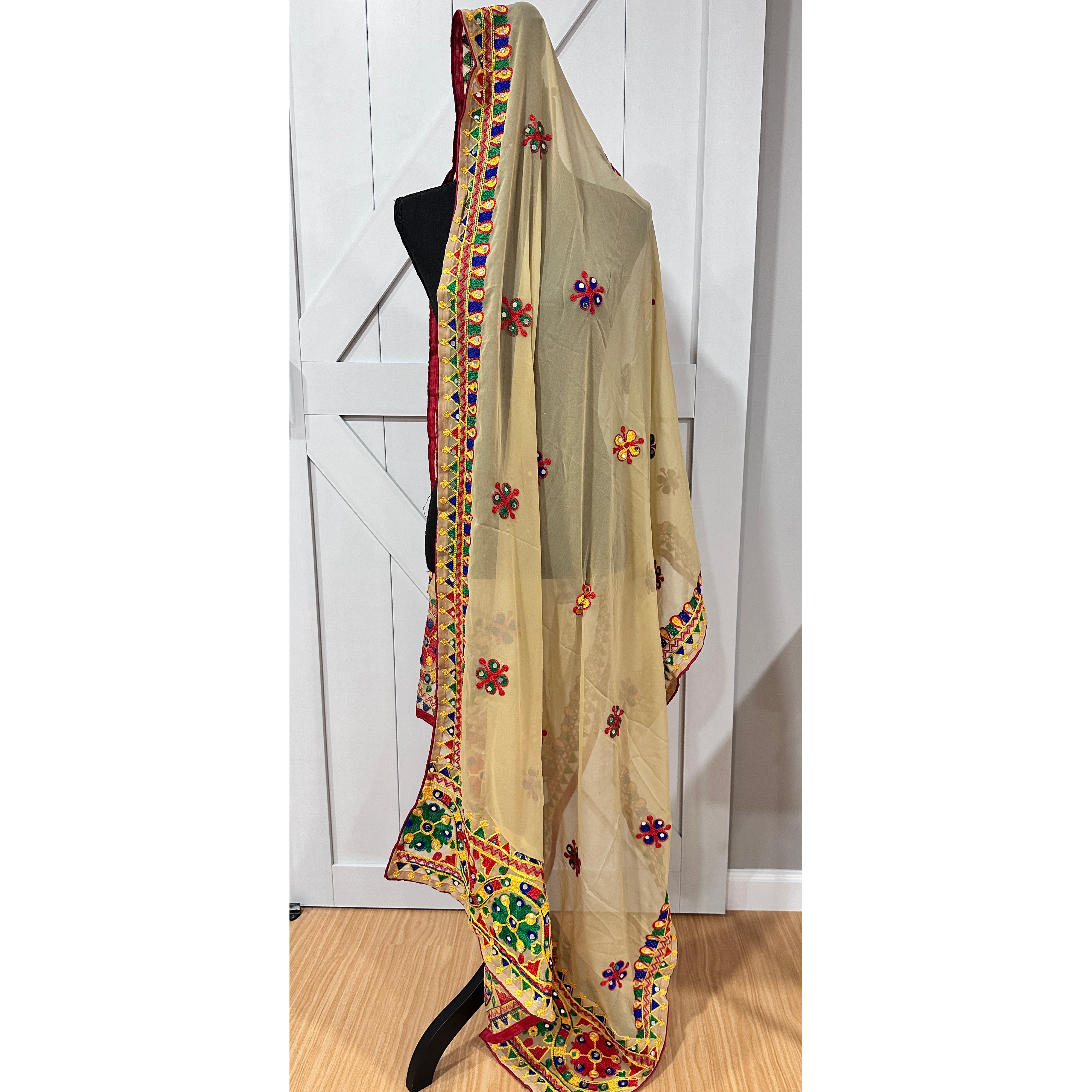 Navaratri Dupatta - Elegant Beige Scarf for Women | Perfect for Festivals, Weddings & Traditional Outfits | Lightweight & Stylish Accessory