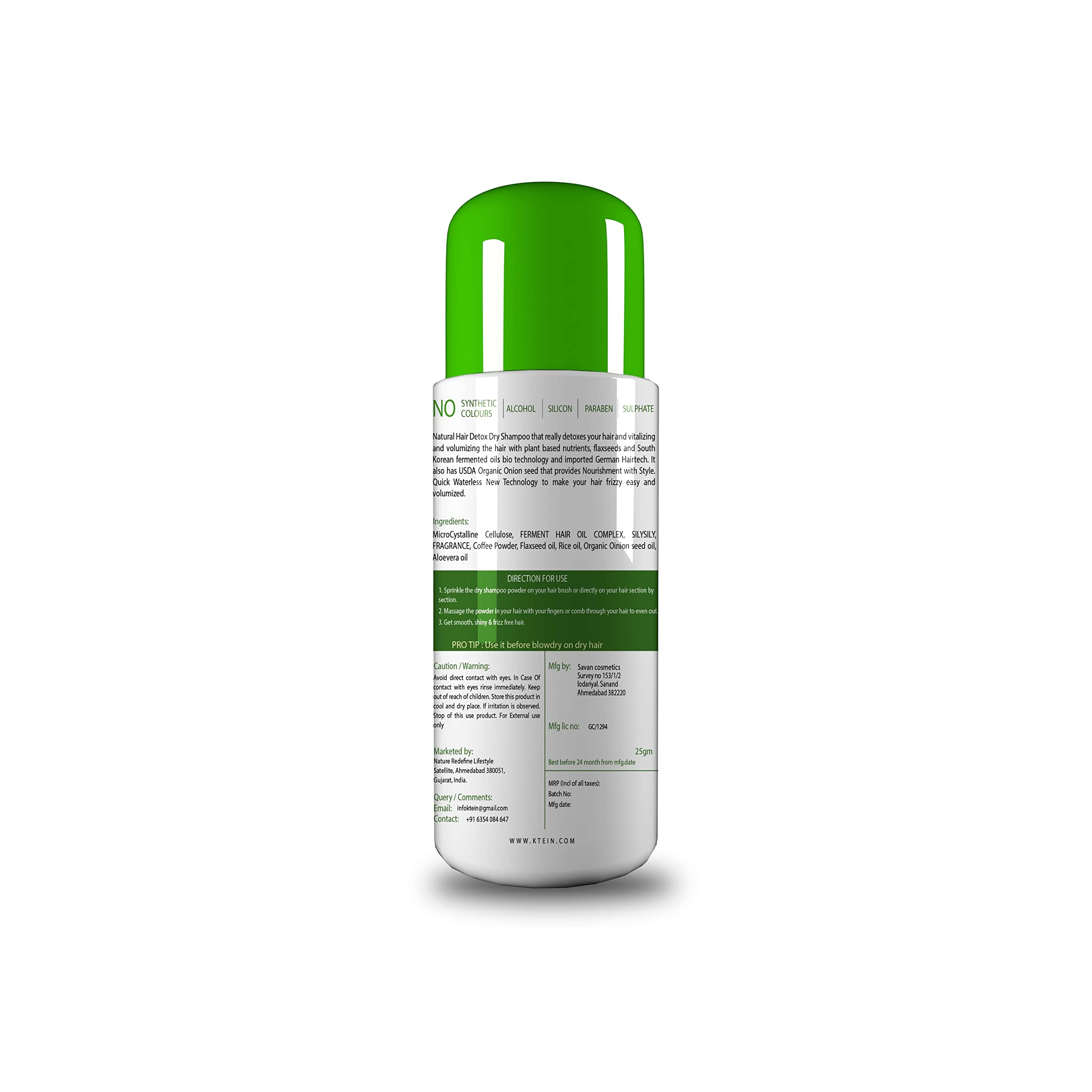 Ktein Natural Detox Dry Shampoo for Oily Hair - Volumizing & Refreshing Hair Care Solution | Perfect for Travel, Gym & Busy Mornings