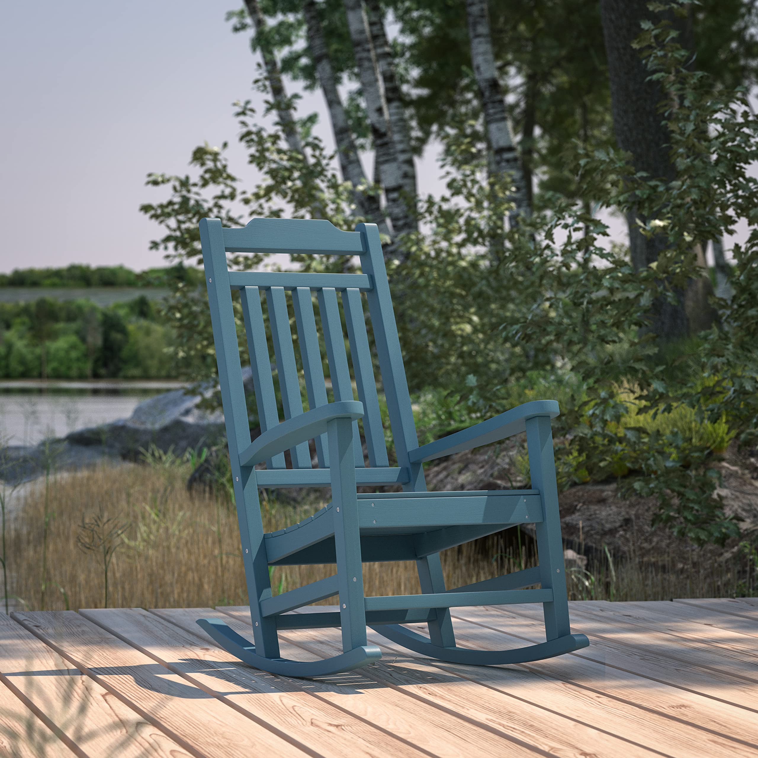 Merrick Lane Hillford All-Weather Rocking Chair - Teal Poly Resin Patio Rocker for Indoor & Outdoor Use - Perfect for Porch, Deck, Garden and Living Room Relaxation