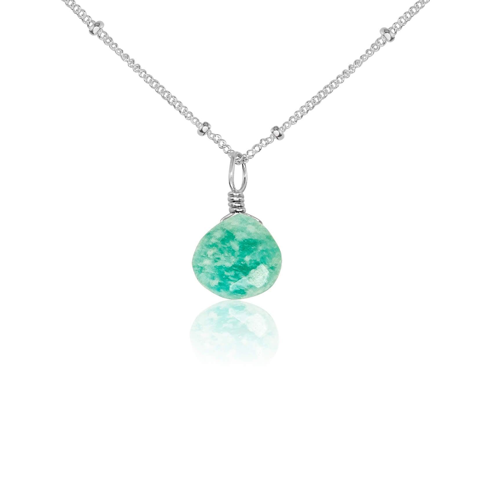 Amazonite Teardrop Crystal Pendant Necklace - Healing Stone Jewelry for Women, Natural Gemstone Drop Necklace for Stress Relief & Positive Energy - Perfect for Meditation, Yoga & Spiritual Gifts