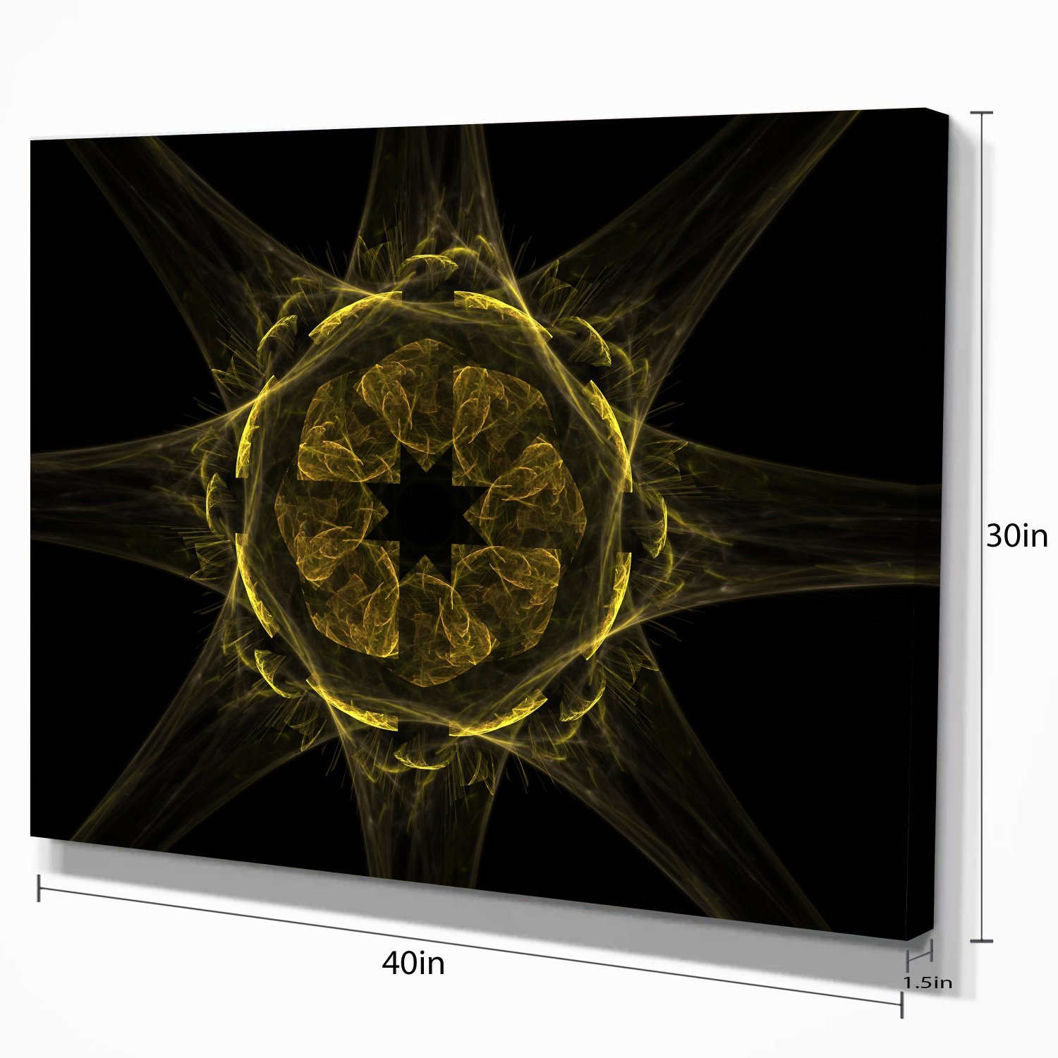 Glowing Golden Radial Fractal Flower Art Print - Modern Floral Canvas Wall Decor for Living Room, Bedroom & Office