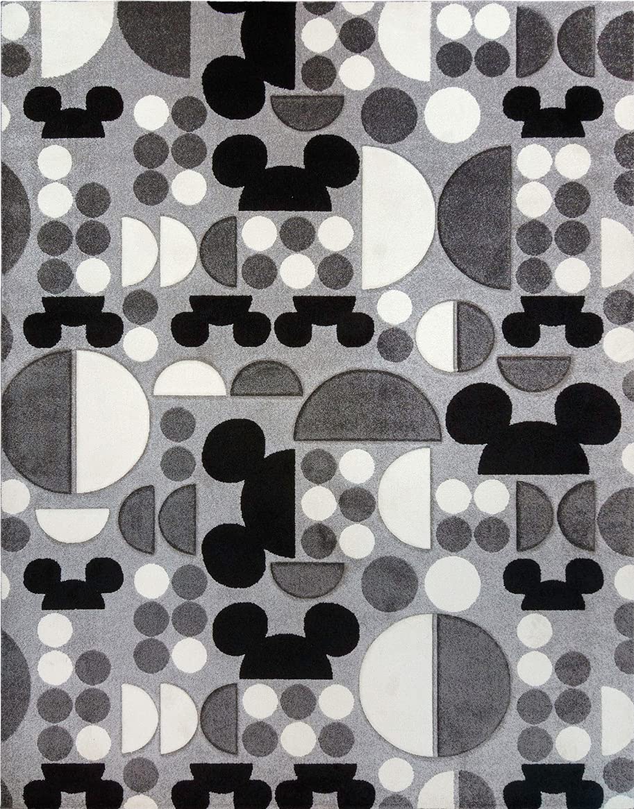 Gertmenian Disney Mickey Mouse Rug - Textured Floor Mat for Living Room, Dining Room, Playroom & Study Area - 5x7 Feet Abstract Spheres Design in Gray, Black & White - Perfect for Kids' Rooms, Nursery Decor & Cozy Home Spaces (Model 46628)