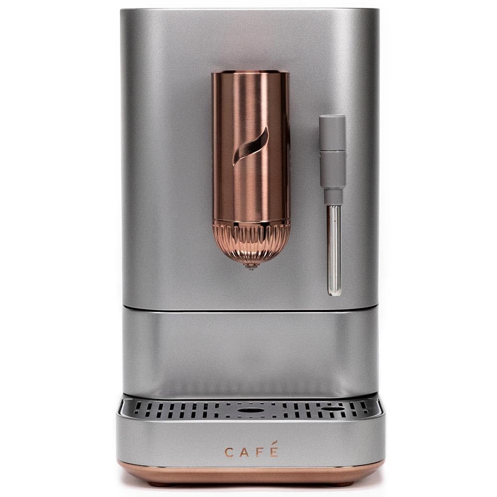 Café Affetto Automatic Espresso Machine with Milk Frother - Built-In Adjustable Coffee Grinder - 90 Second One-Touch Brewing - 1.2L Stainless Steel (C7CEBBS2RS3) - Perfect for Home Baristas & Office Coffee Stations