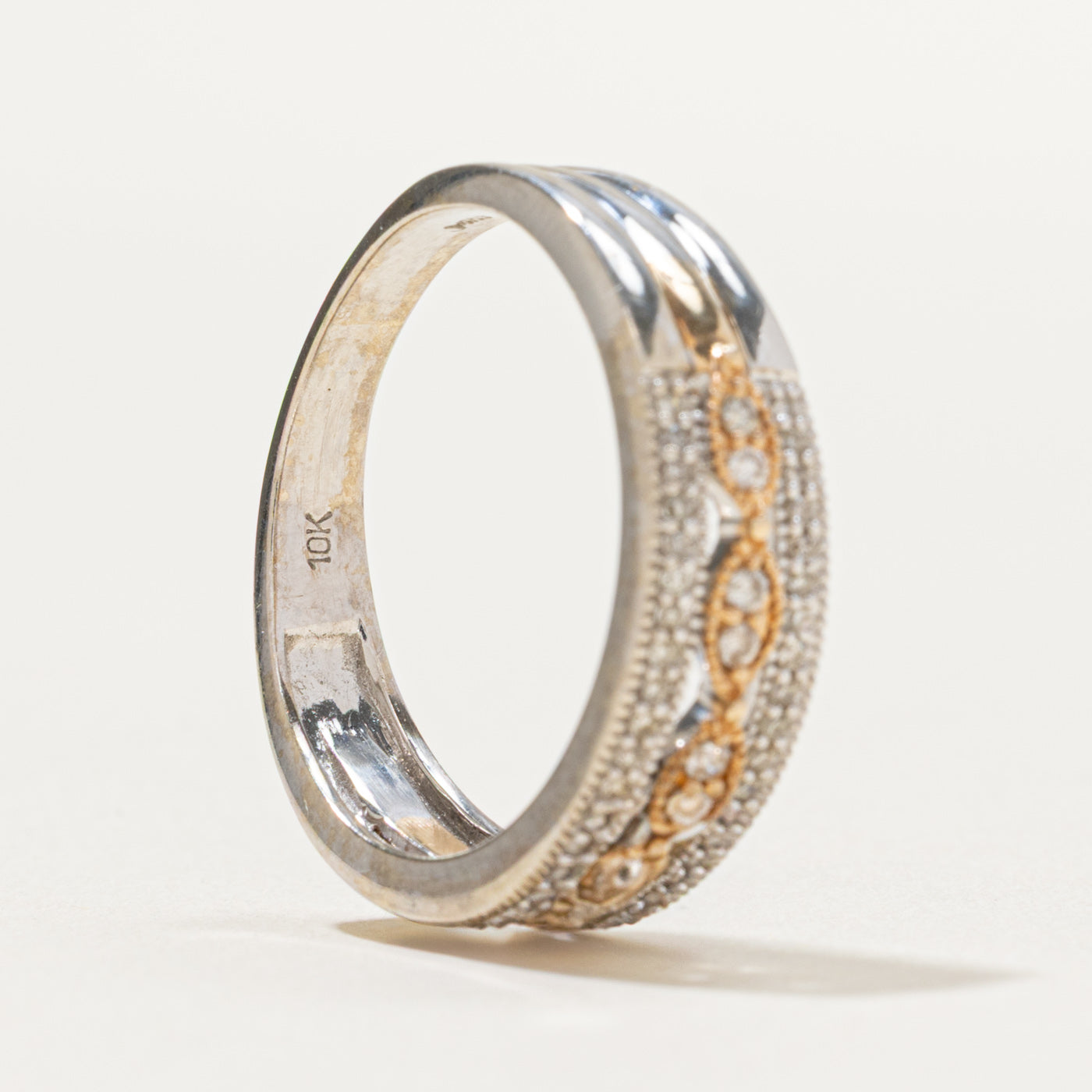 Two Tone Gold Diamond Open Textured Ring | 0.23ctw | Size 8.25 | Elegant Stackable Ring for Women, Perfect for Weddings, Anniversaries & Everyday Wear