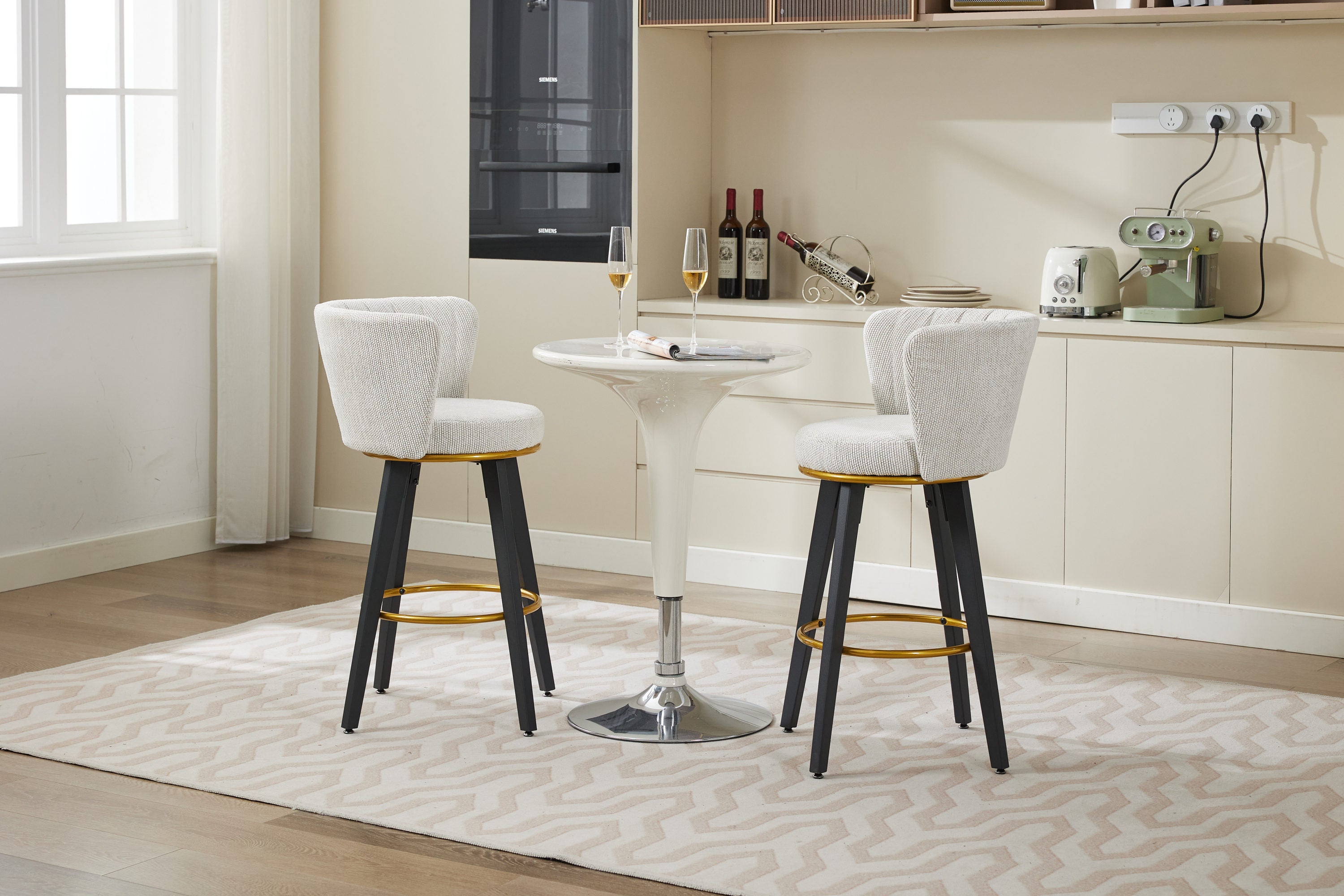 2-Pack Counter Height Bar Stools with 360° Swivel, Upholstered Back & Metal Legs - 26 Inch Seat Height, Velvet Fabric & Gold Footrest - Perfect for Kitchen Islands, Breakfast Bars & Home Decor