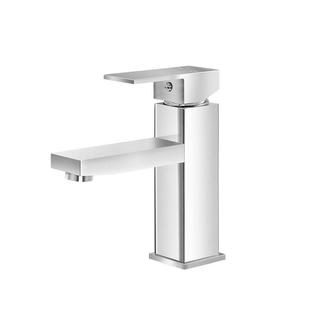 Premium Basin Mixer Tap Faucet - WELS Certified Brass Bathroom Sink Faucet with Silver Finish for Vanity Countertop | Modern Water-Saving Design for Home & Hotel Bathrooms