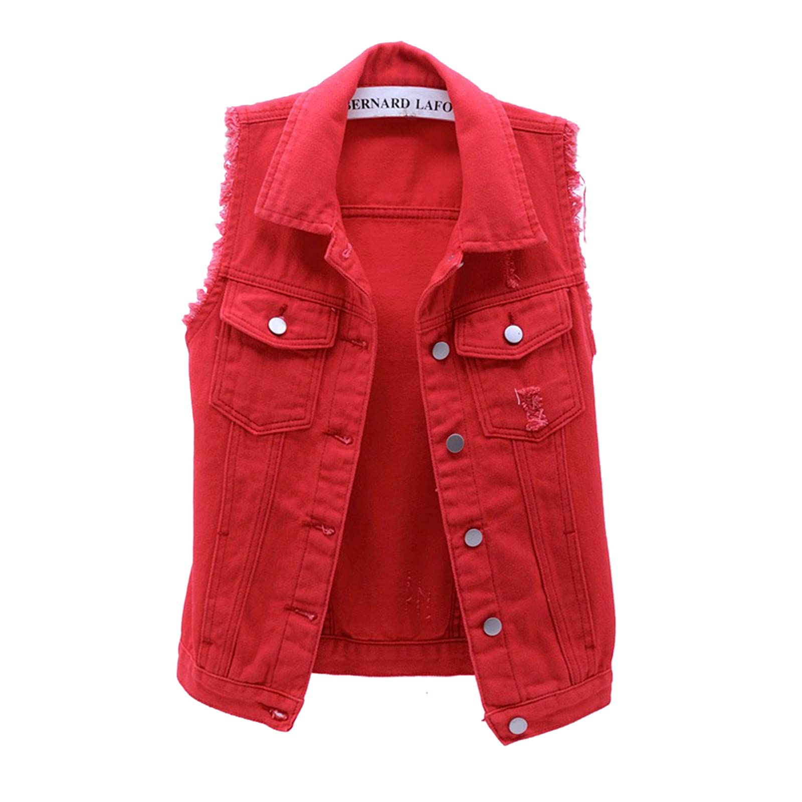 FOCUSNORM Women's Distressed Denim Vest - Ripped Crop Jean Jacket with Flap Pockets | Sleeveless Fashion Top for Casual Outfits, Summer Layering & Street Style