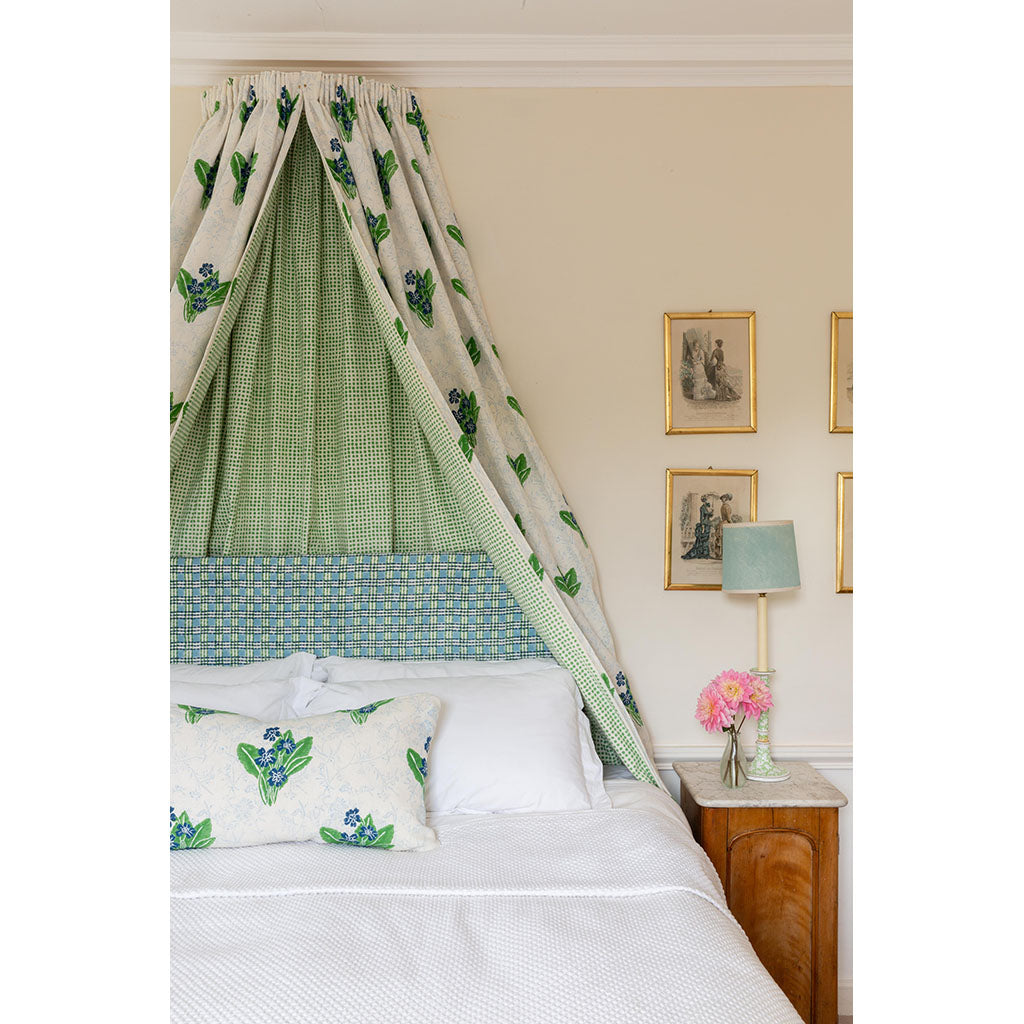 Primrose Block Printed Linen Fabric - Grass & Sky Blue - Perfect for Boho Home Decor, DIY Crafts & Fashion Sewing Projects