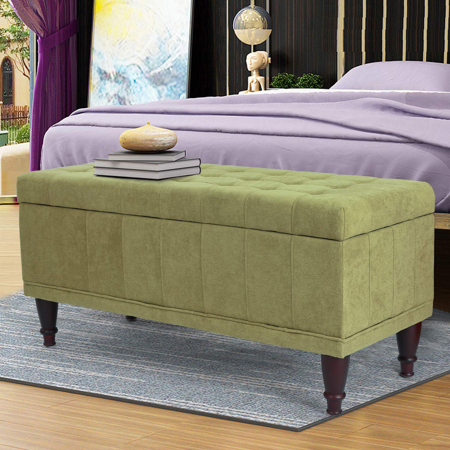 Joveco 41 Inch Storage Ottoman Bench - Tufted Microfiber Footrest with Hidden Compartment, Multi-Functional Seat for Living Room, Bedroom & Entryway (Grass Green) - Perfect for Extra Seating, Storage & Home Decor