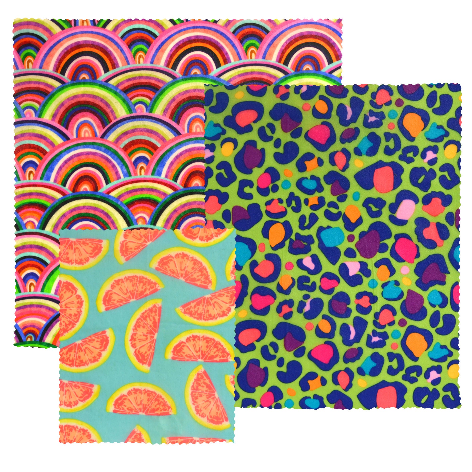 Eco-Friendly Beeswax Food Wraps Set of 3 | Reusable Sustainable Food Storage | Perfect for Sandwiches, Fruits & Leftovers | Colorful Rainbow Design