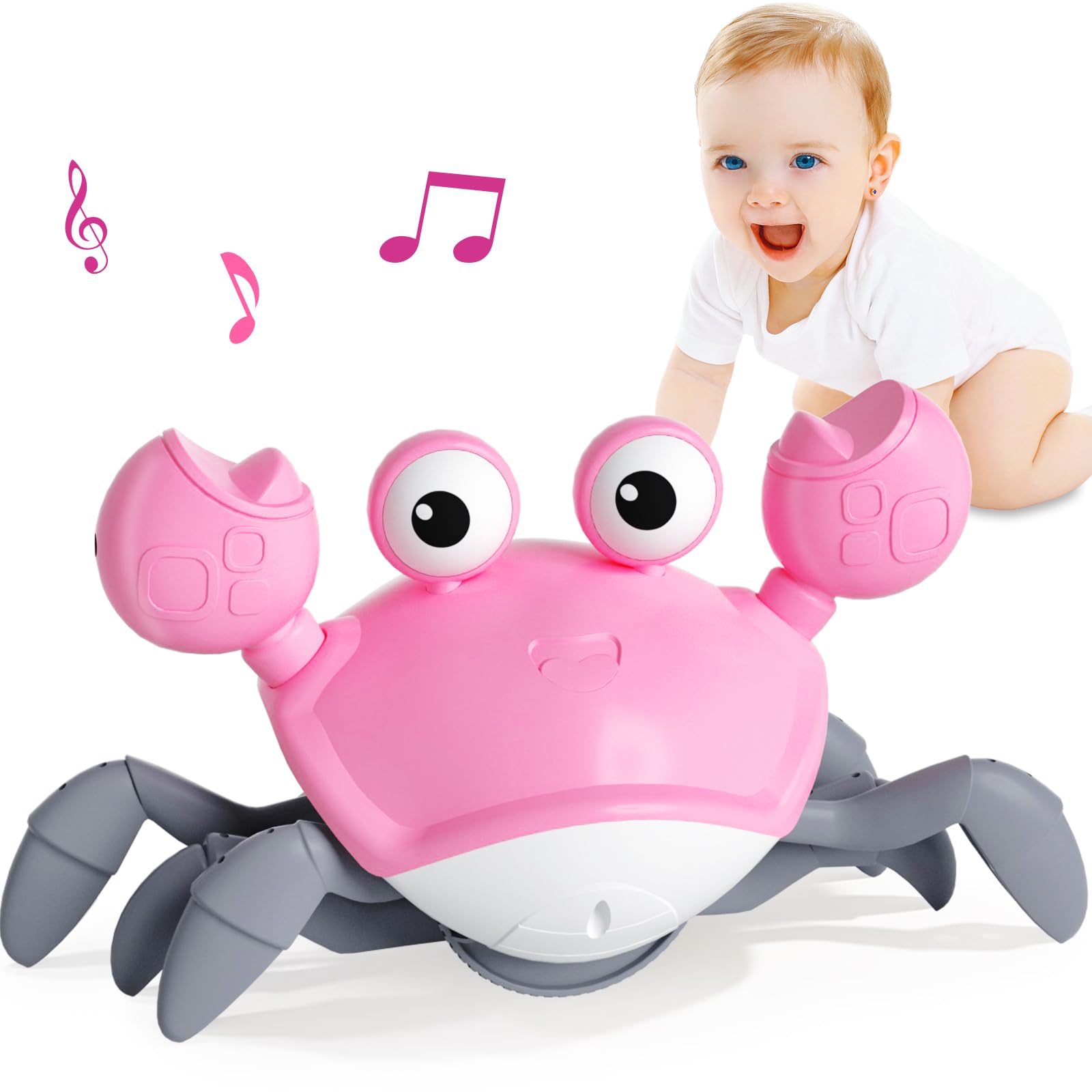 Interactive Crawling Crab Baby Toy - Montessori Musical Learning Toy for Girls & Boys 6-18 Months - Perfect for Tummy Time, First Birthday Gifts & Toddler Development (1-2 Years Old) | Great for Sensory Play, Motor Skills & Early Childhood Education