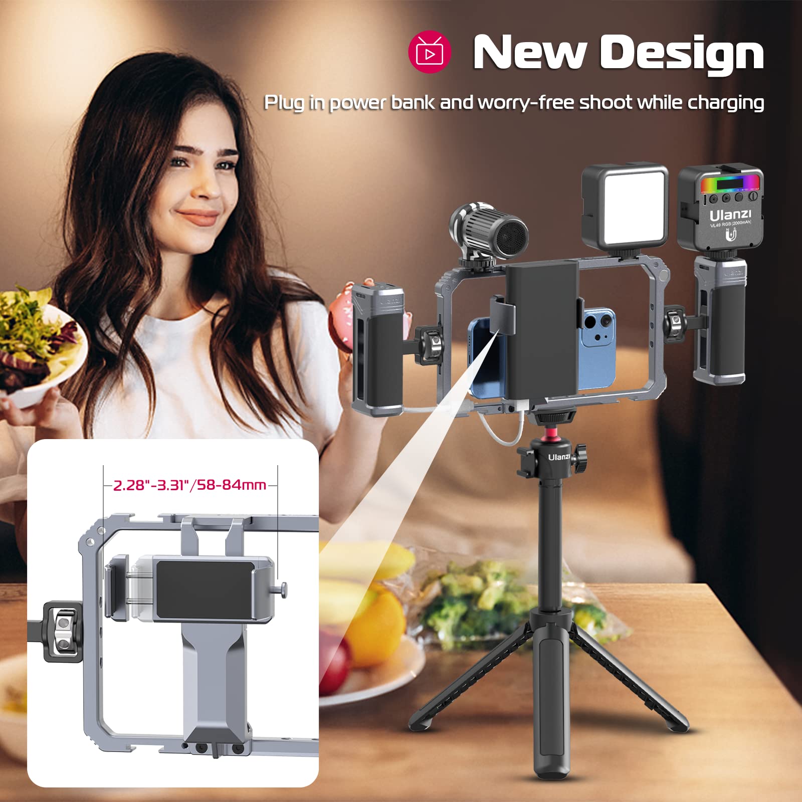 ULANZI Universal Aluminum Phone Video Rig Kit with Handles - Handheld Stabilizer Grip for iPhone 16/15/14/13/12/11/X/8 Plus & Android Smartphones - Perfect for Vlogging, Filmmaking & Content Creation