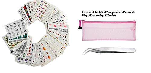 Trendy Club 3D Marble Flower Heart Full Nail Decals Stickers - Pack of 5 with Free Multi-Purpose Pouch | DIY Nail Art for Parties, Weddings & Special Occasions