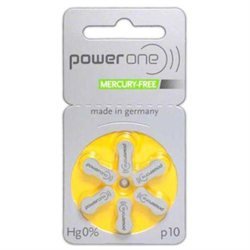 PowerOne Mercury-Free Size 10 Hearing Aid Batteries - 6 Pack with Free Battery Caddy | Long-Lasting Zinc-Air Power for Hearing Devices | Ideal for Travel, Daily Use & Emergency Preparedness